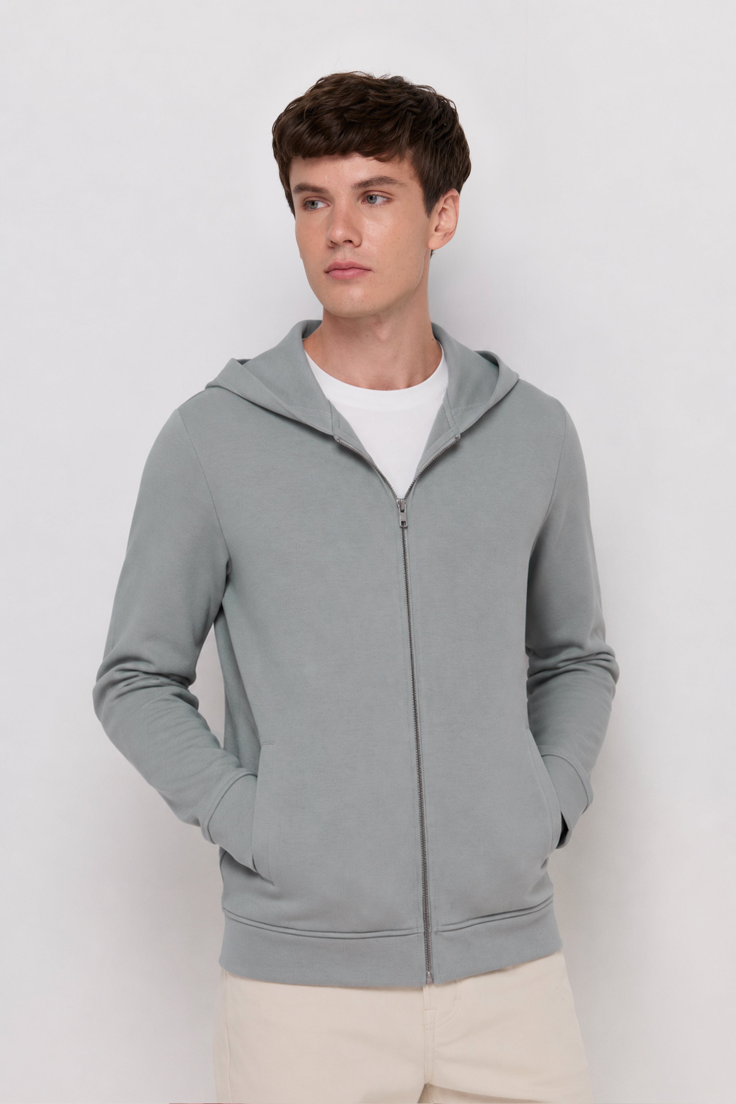 Essential Zip-Up Hoodie Jacket Grey