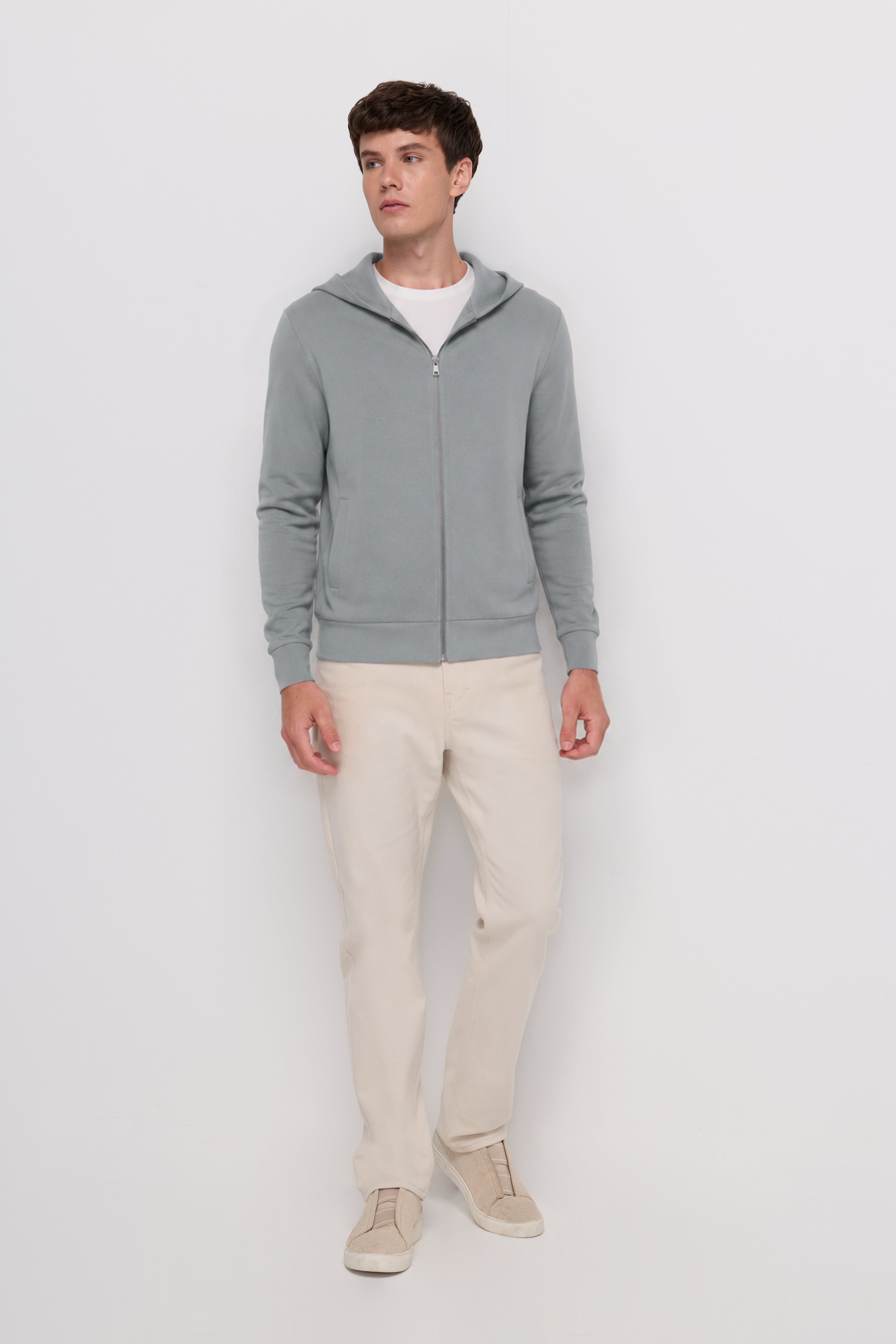 Essential Zip-Up Hoodie Jacket Grey