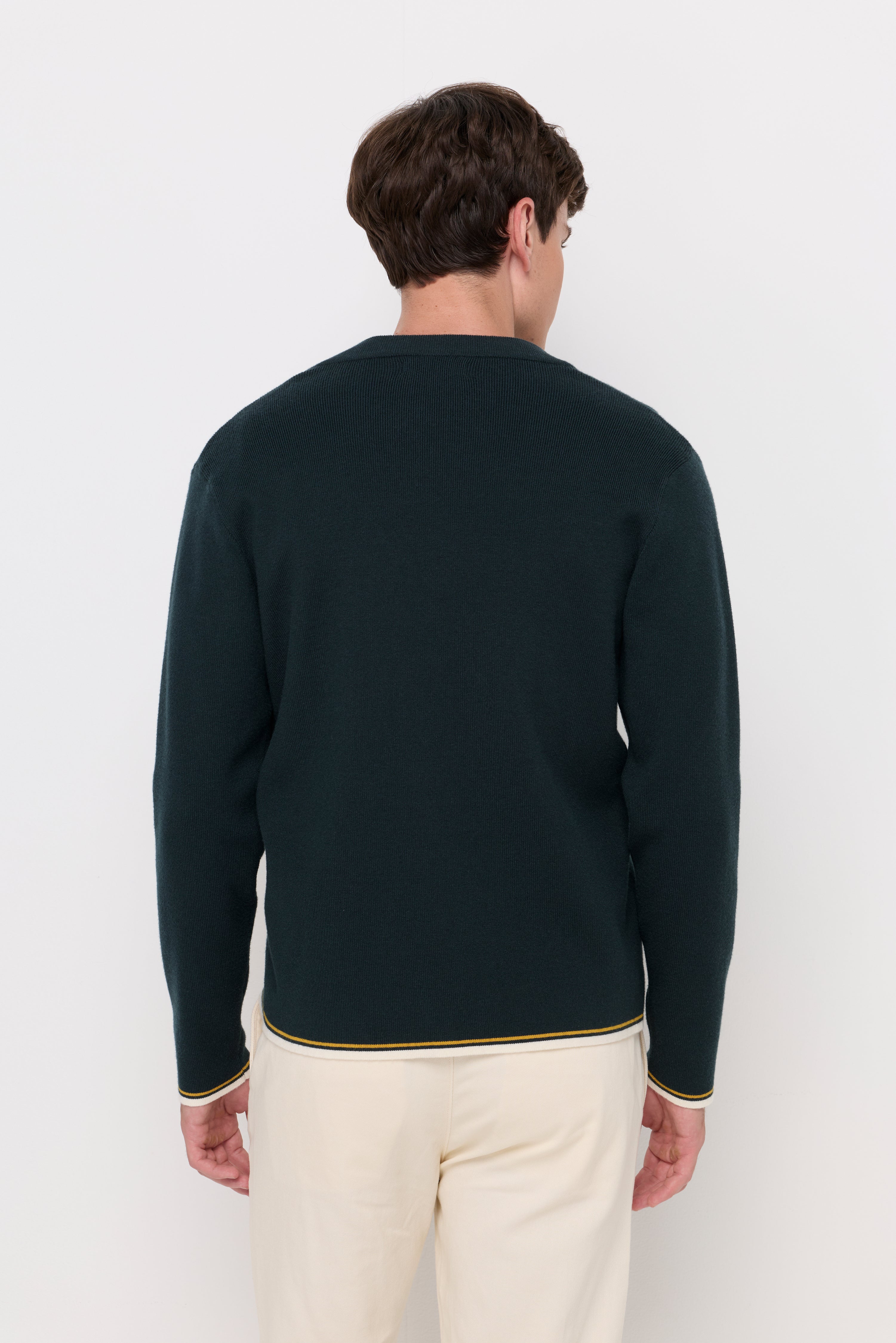 Rib-Trim Cotton Knit Cardigan Green