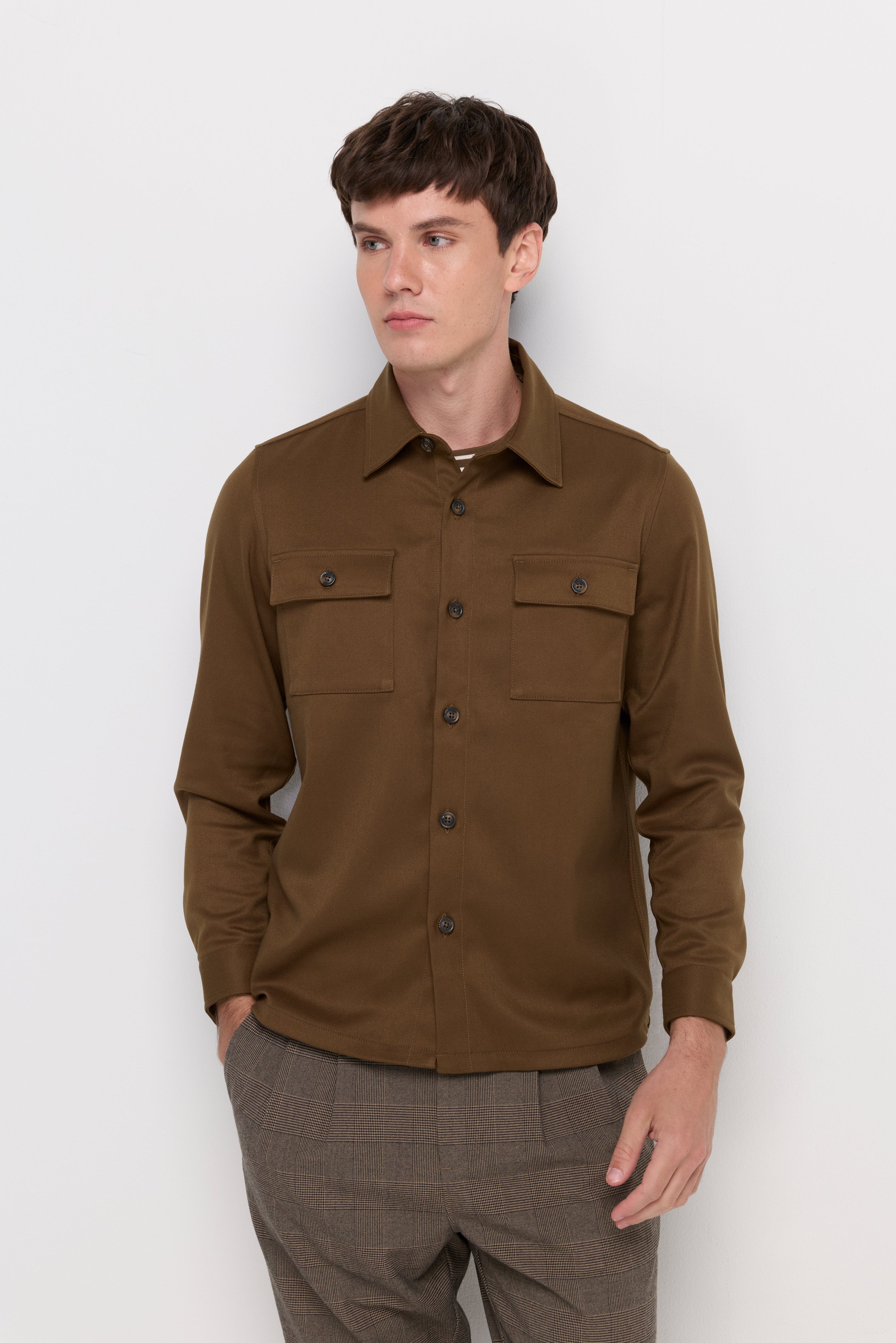 Snap Button Overshirt Brown