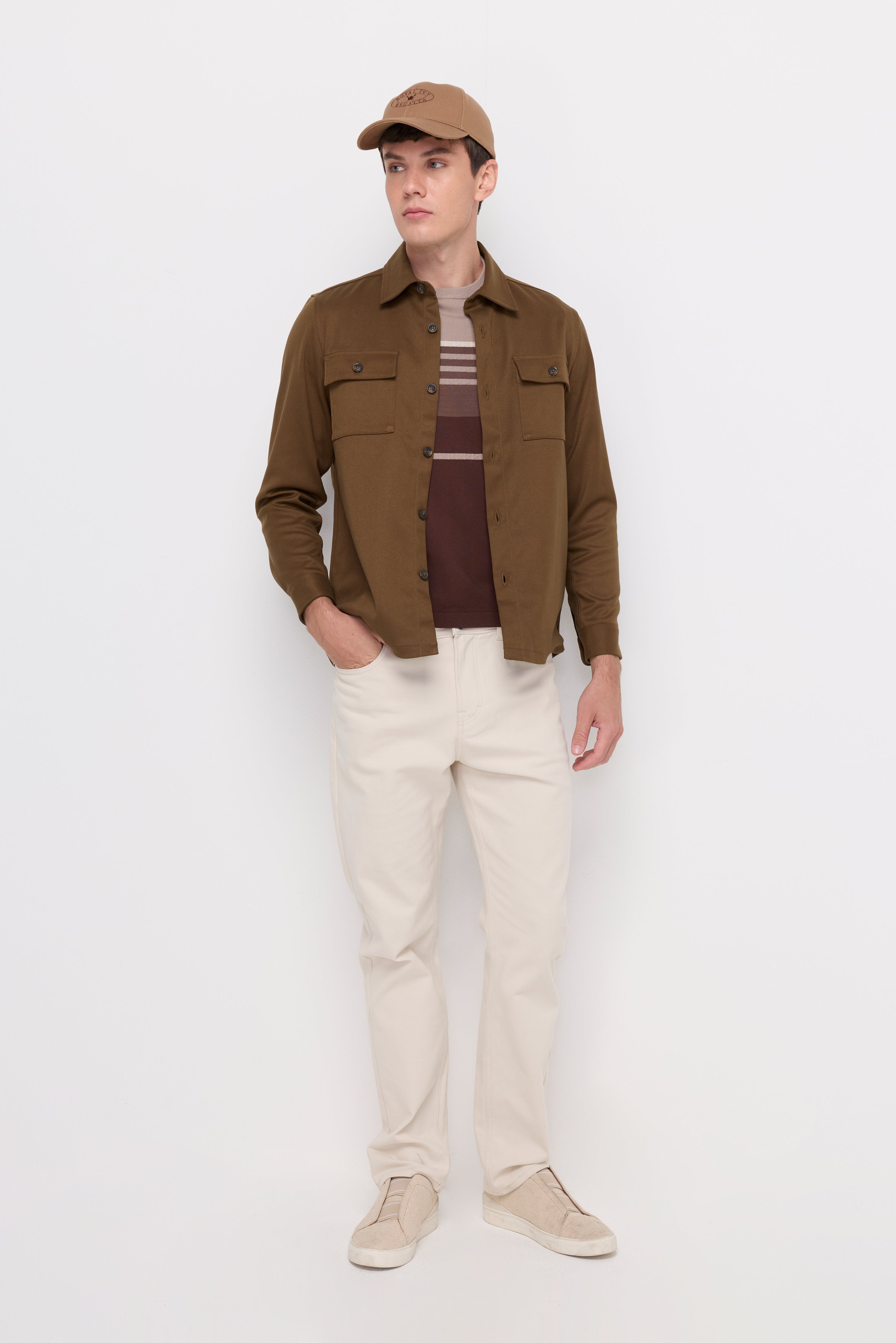 Snap Button Overshirt Brown