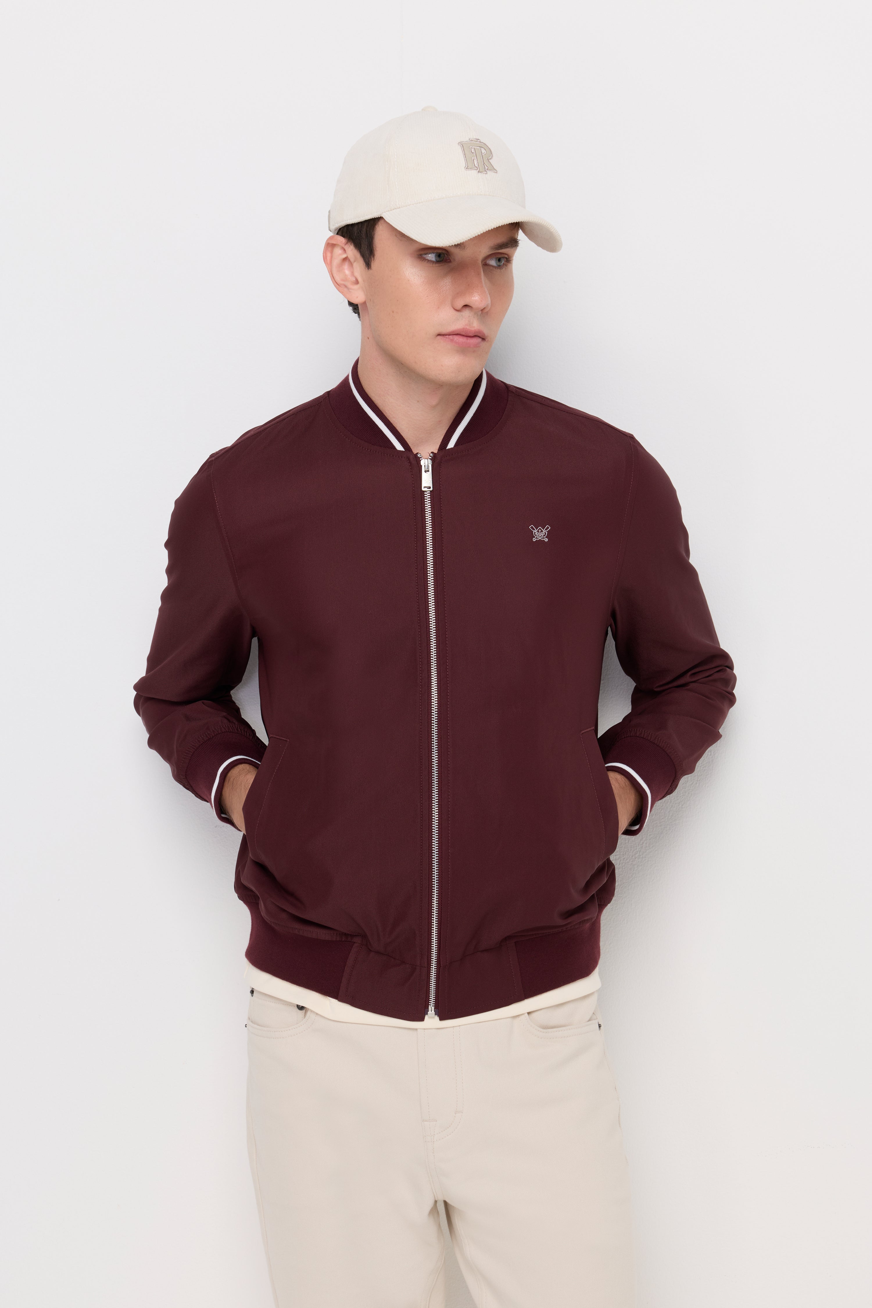 Twill Bomber Jacket Maroon