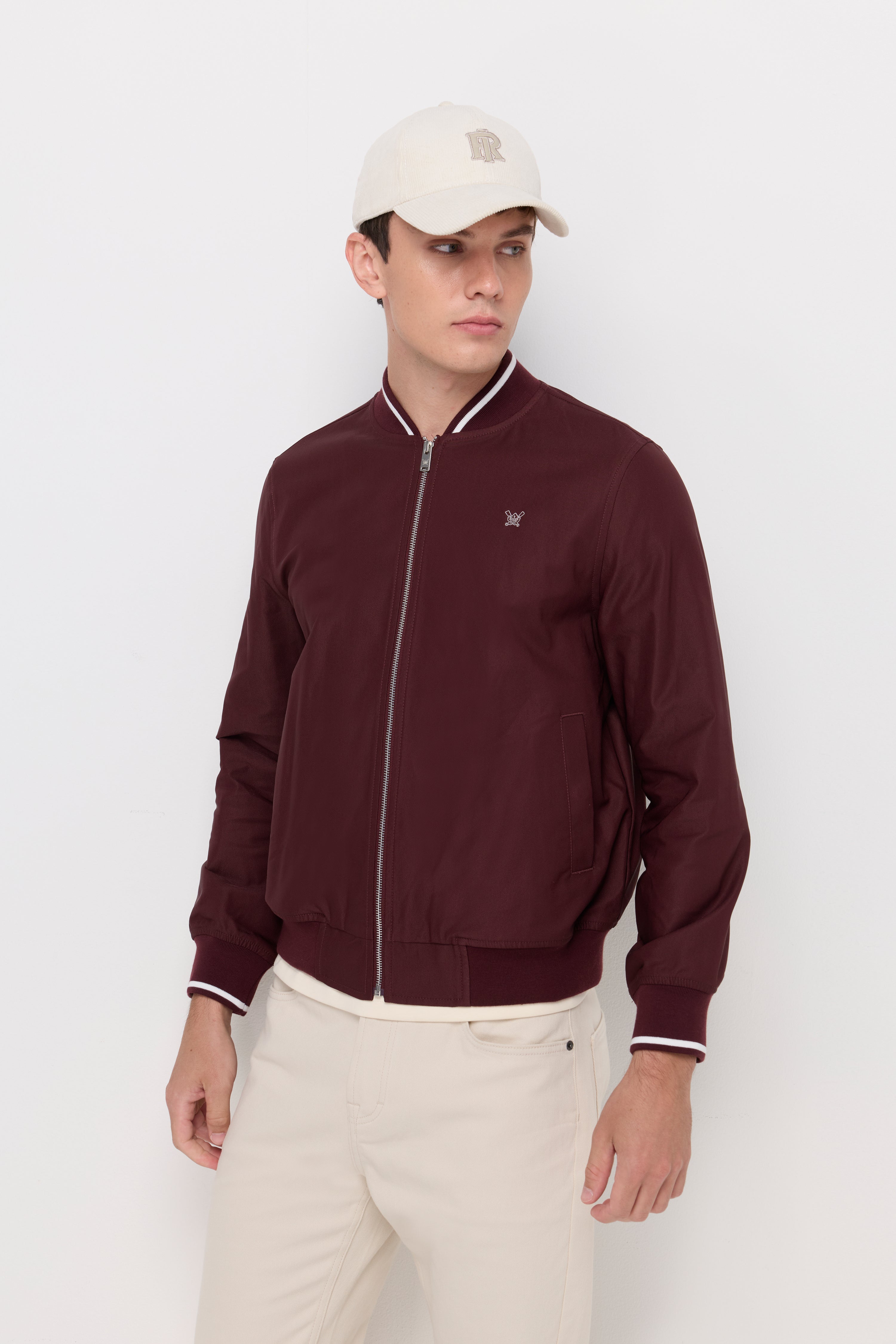 Twill Bomber Jacket Maroon