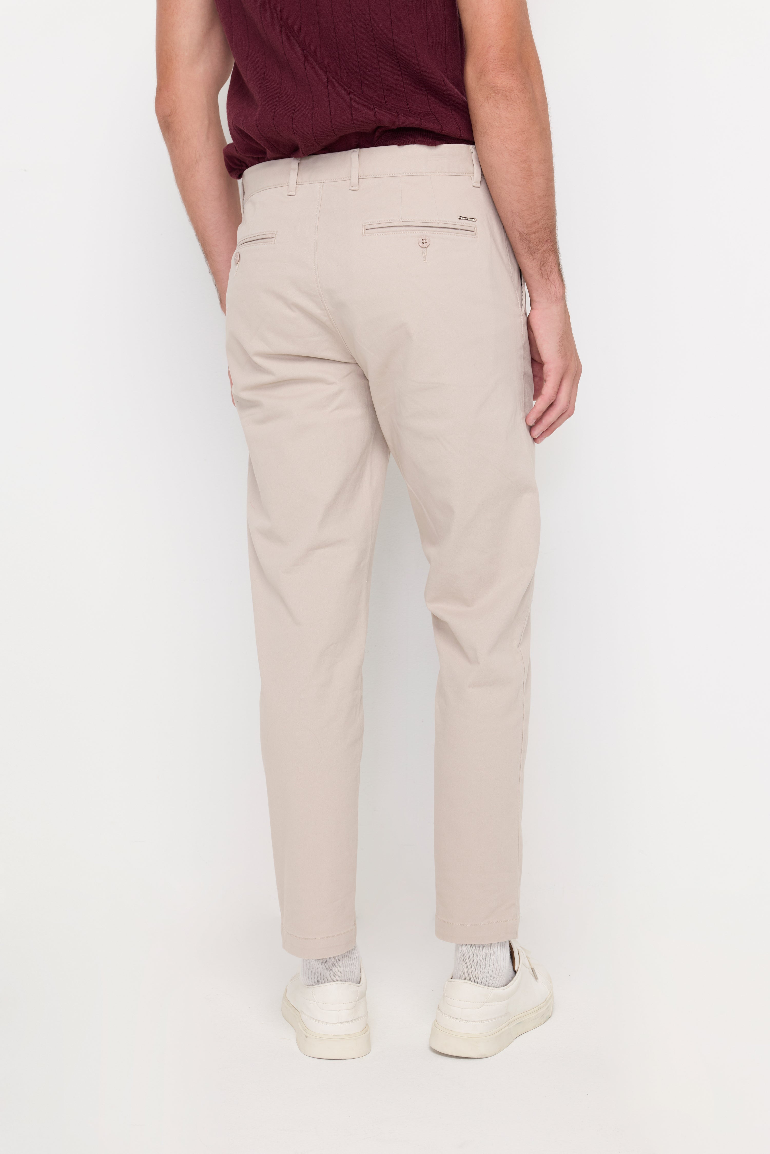 Slim-Fit Cotton Trousers Beige
