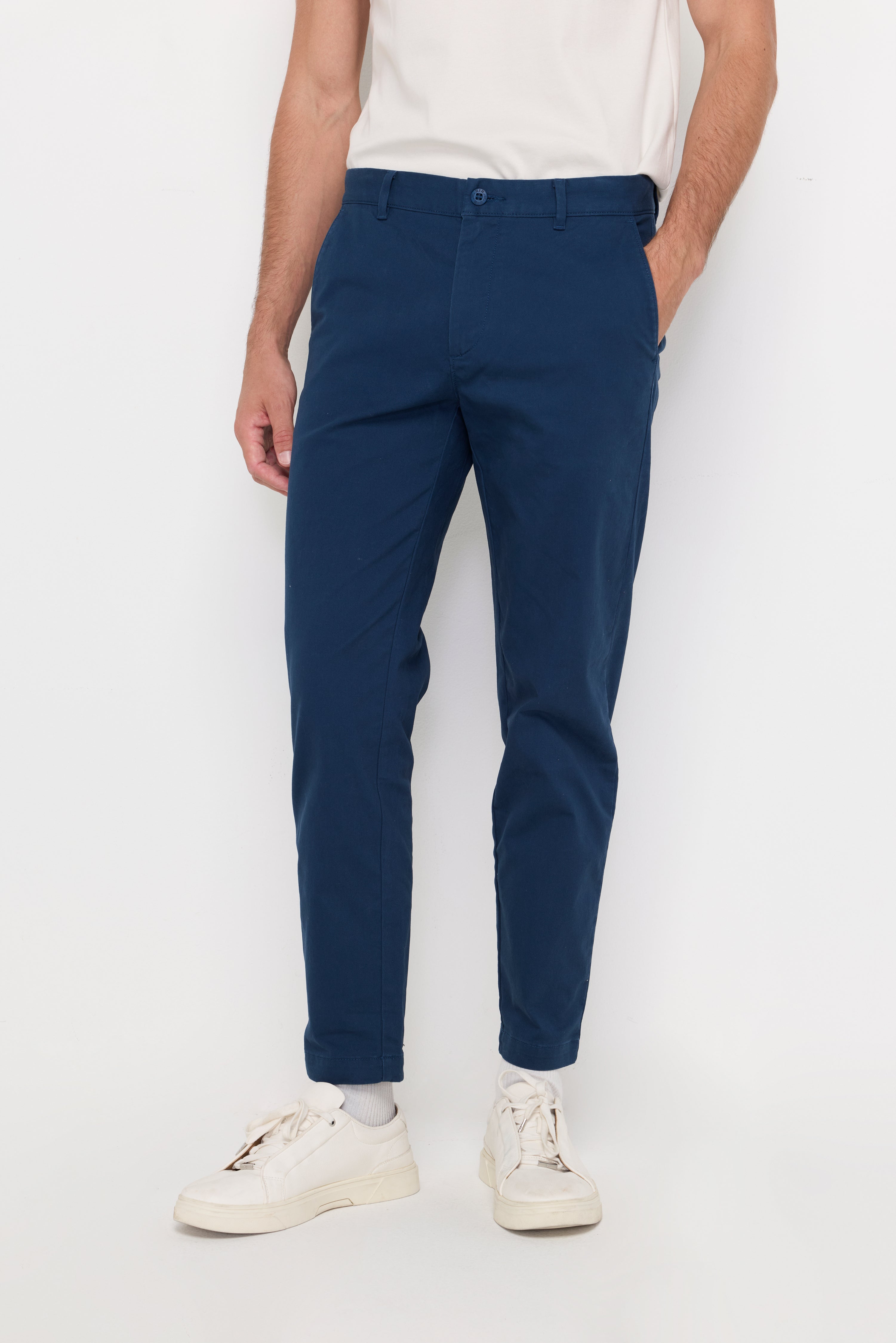 Slim-Fit Cotton Trousers Navy