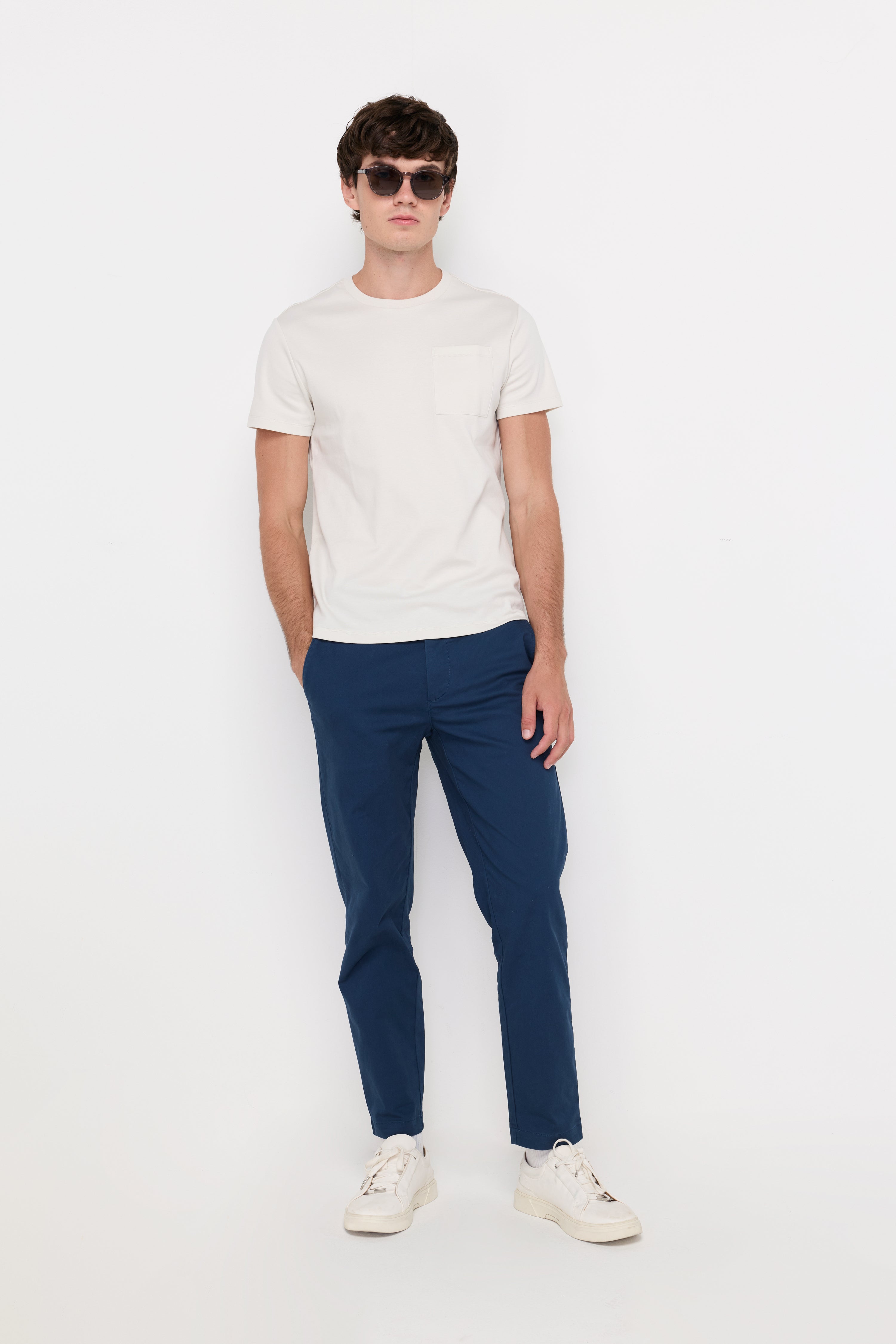 Slim-Fit Cotton Trousers Navy