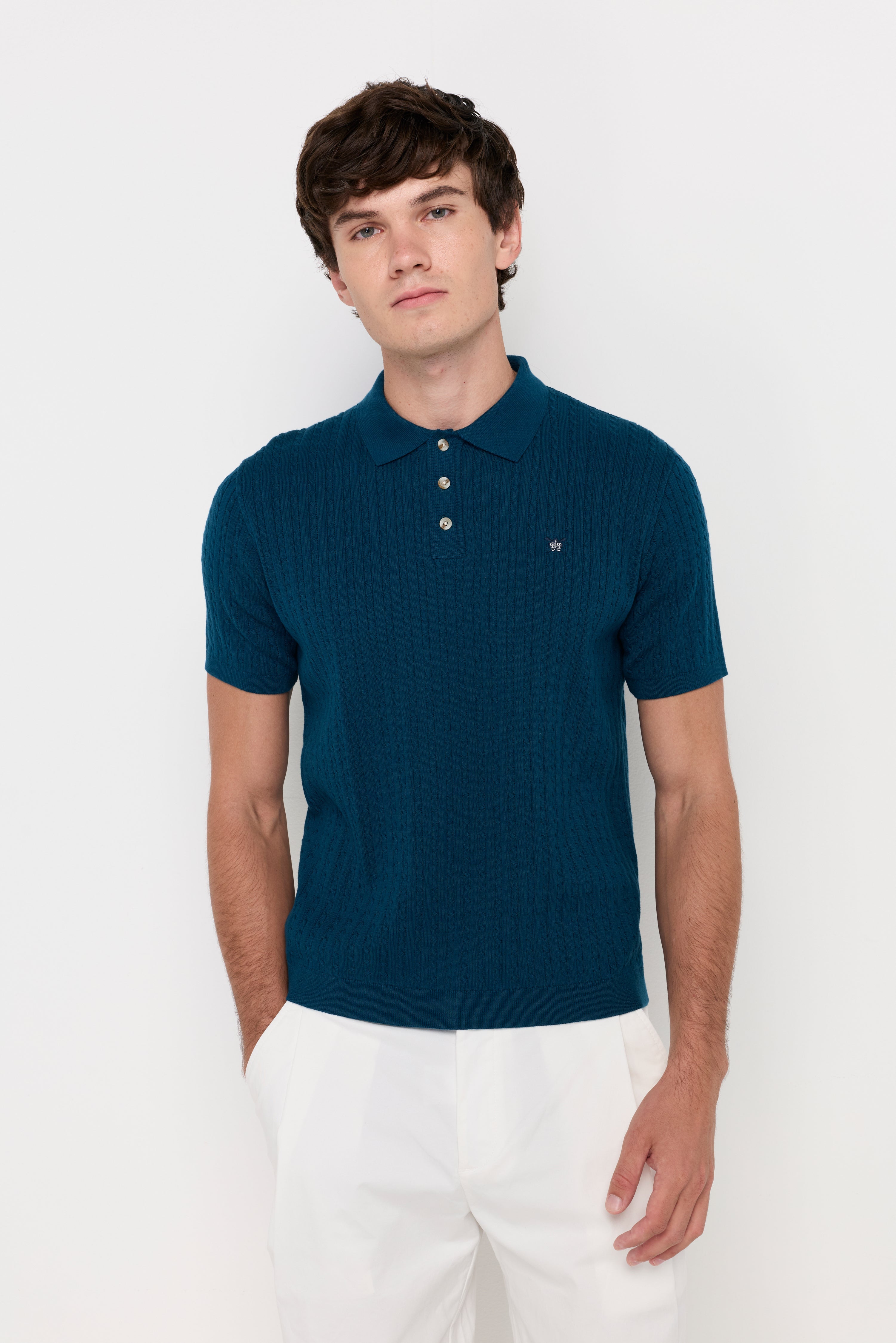 Textured Knit Polo Shirt Dark Blue
