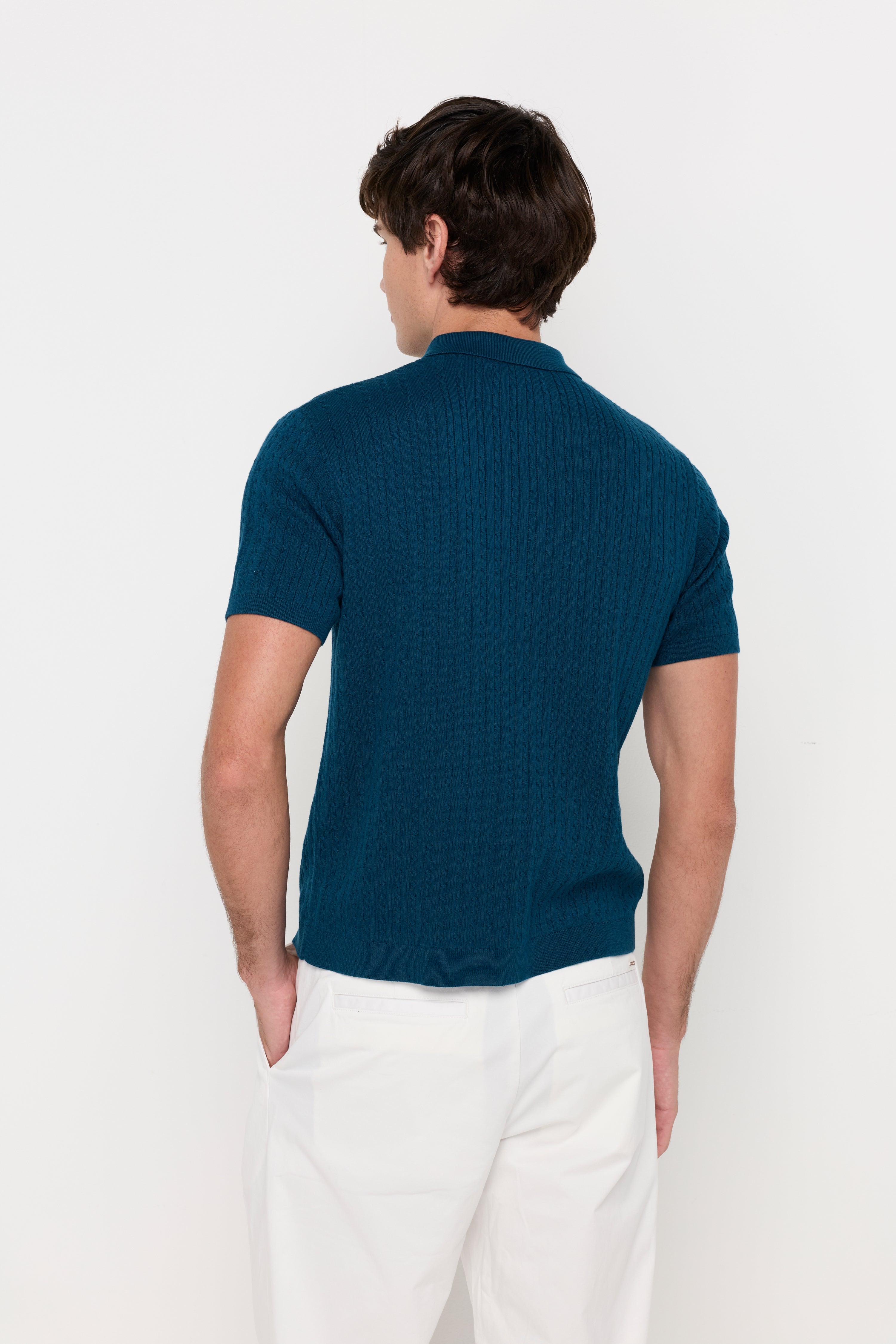 Textured Knit Polo Shirt Dark Blue