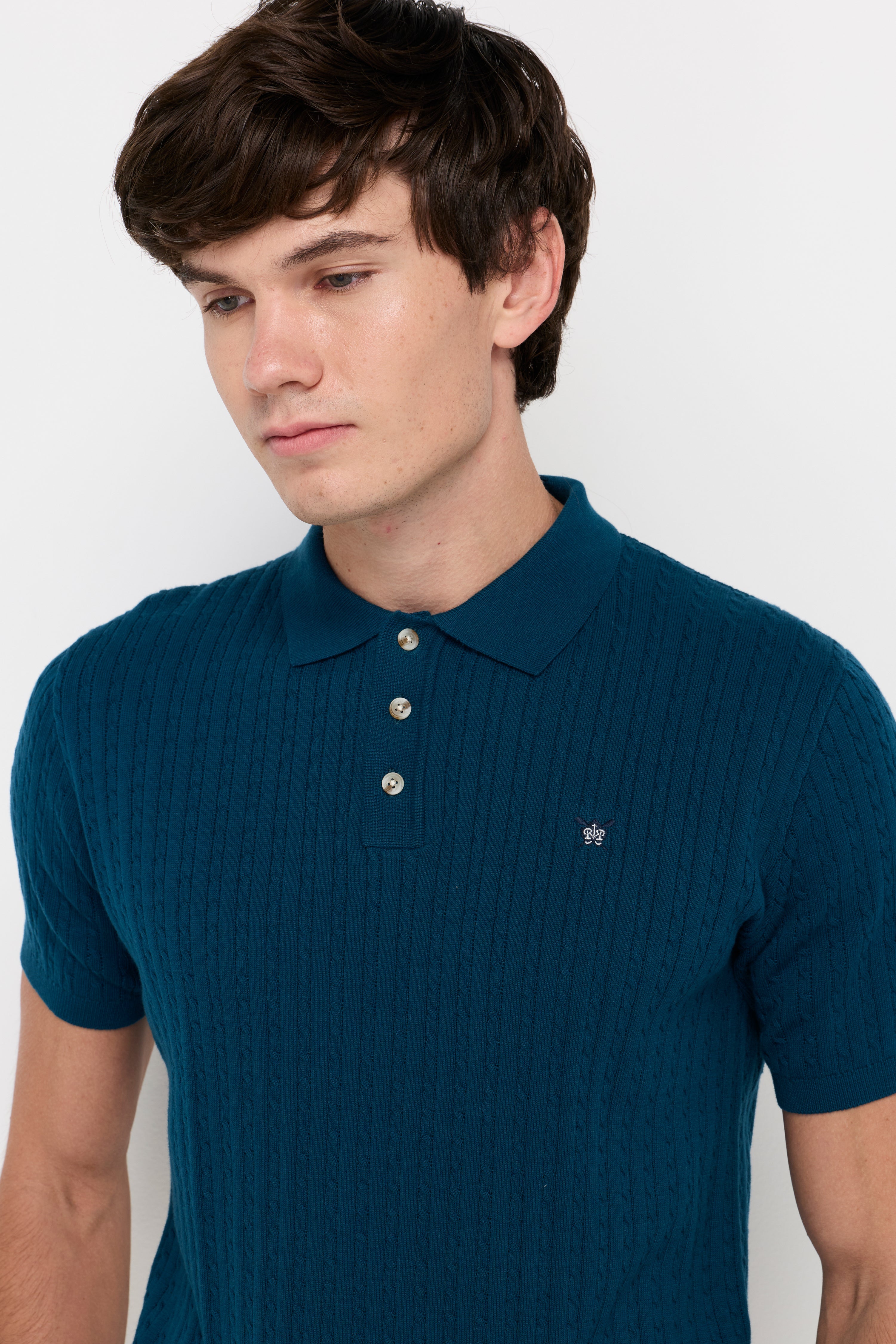 Textured Knit Polo Shirt Dark Blue