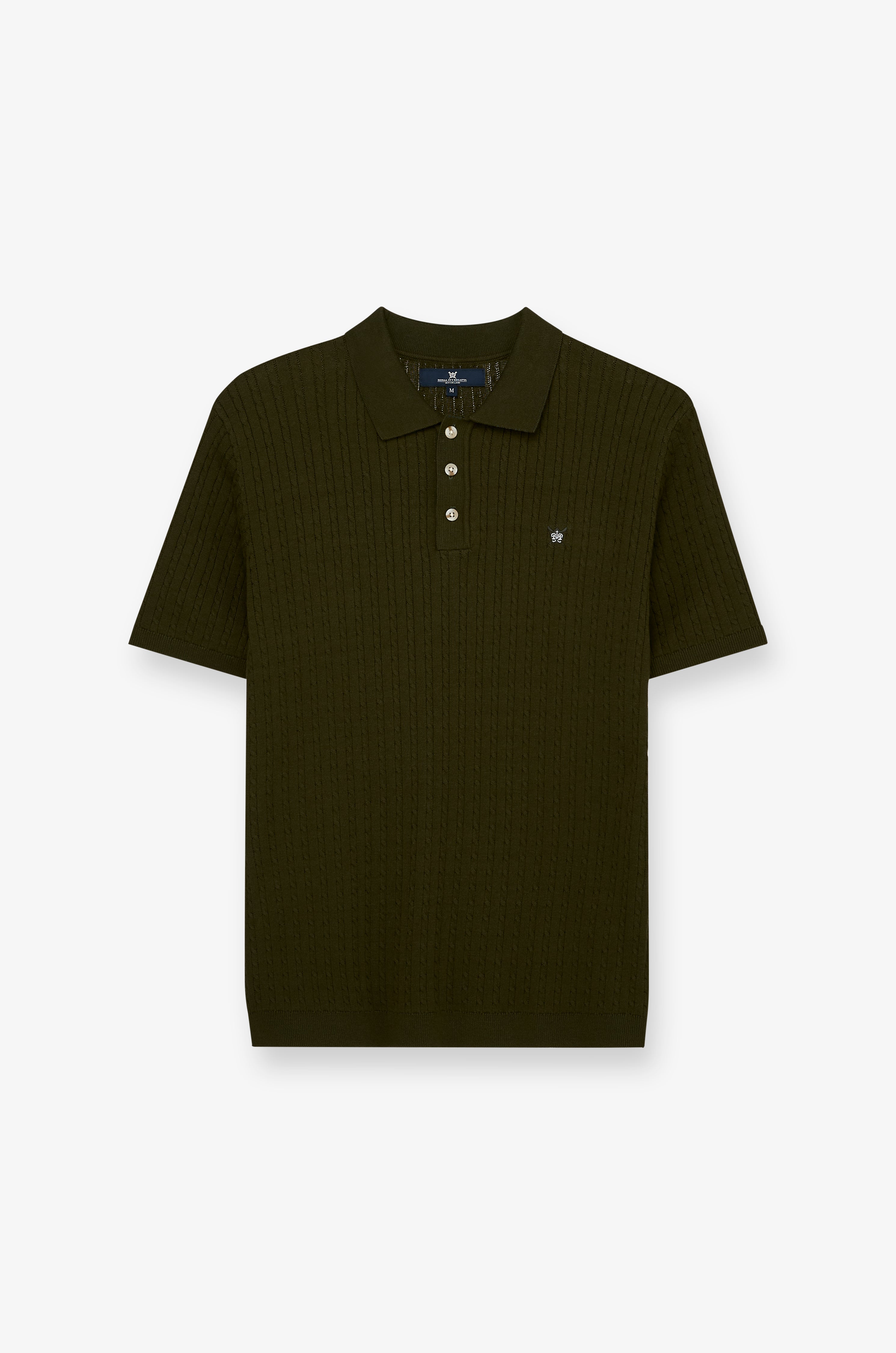 Textured Knit Polo Shirt Dark Green