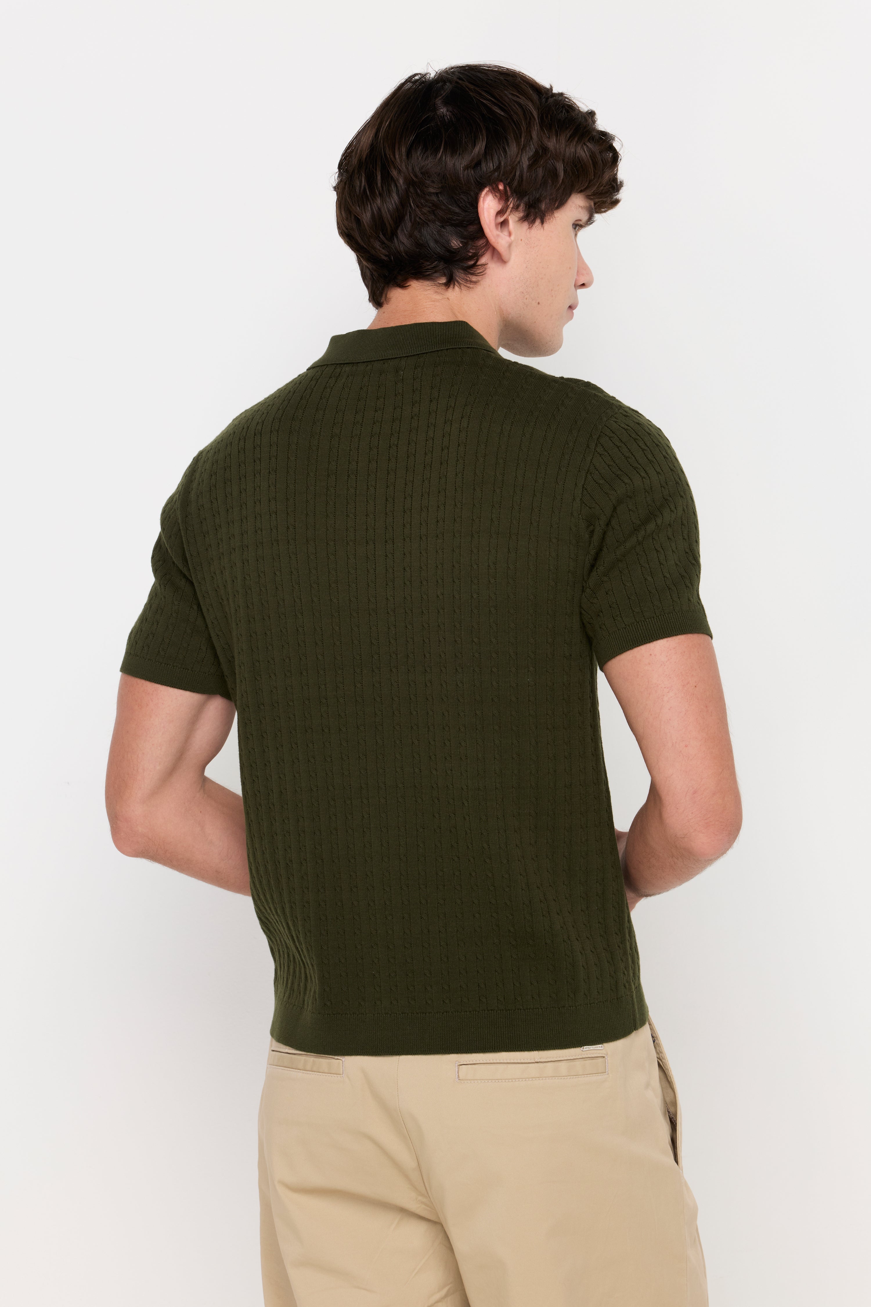 Textured Knit Polo Shirt Dark Green