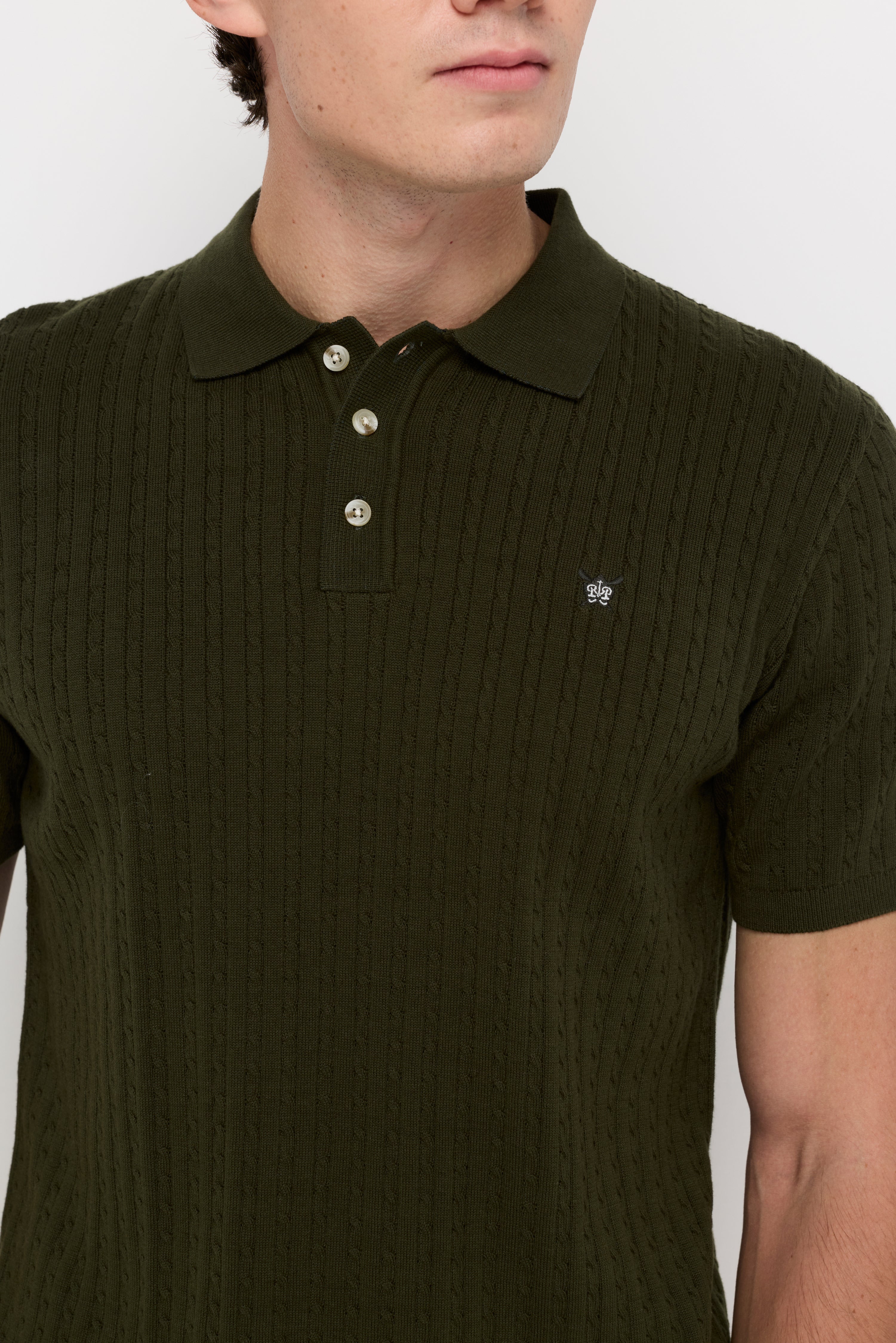 Textured Knit Polo Shirt Dark Green