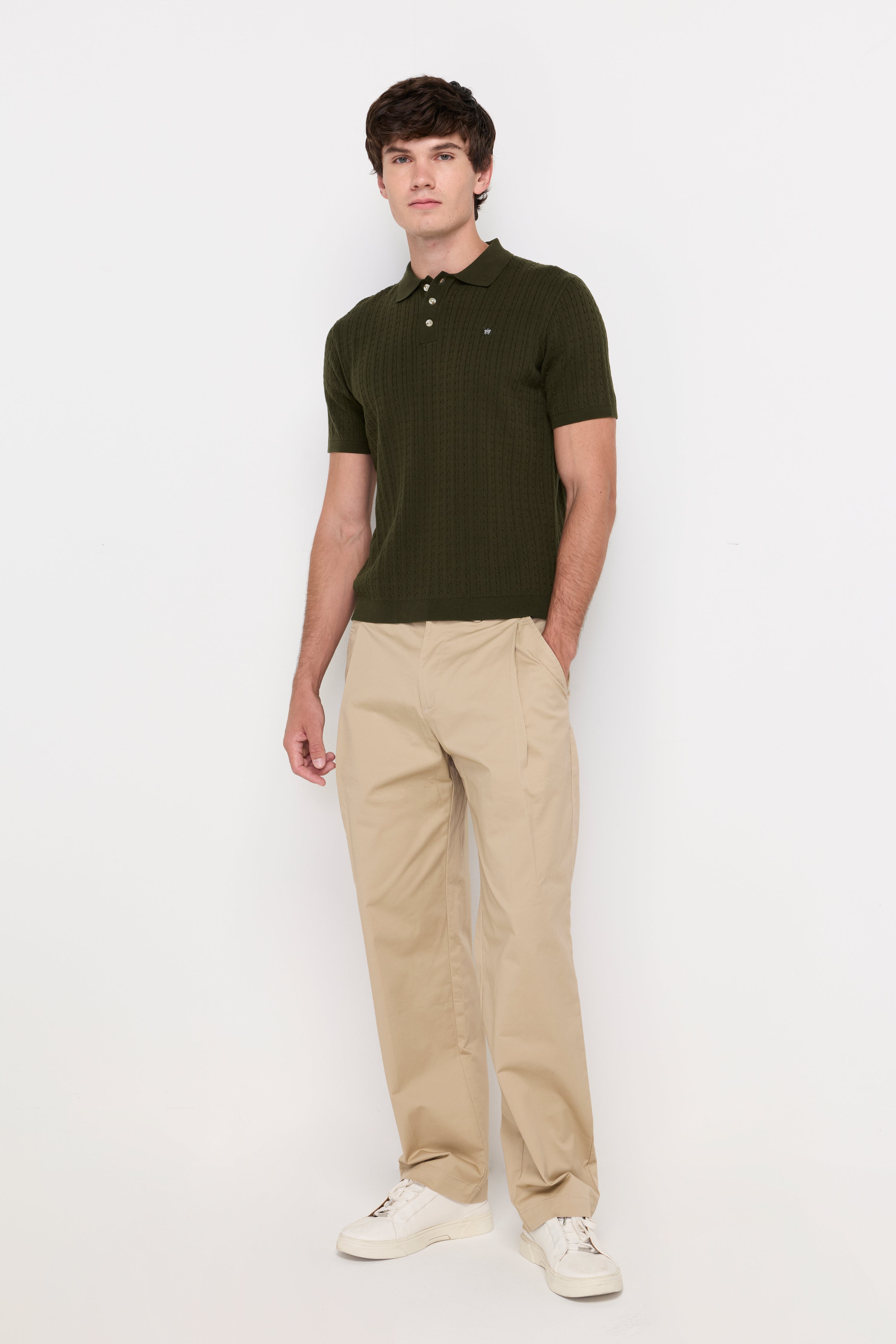Textured Knit Polo Shirt Dark Green