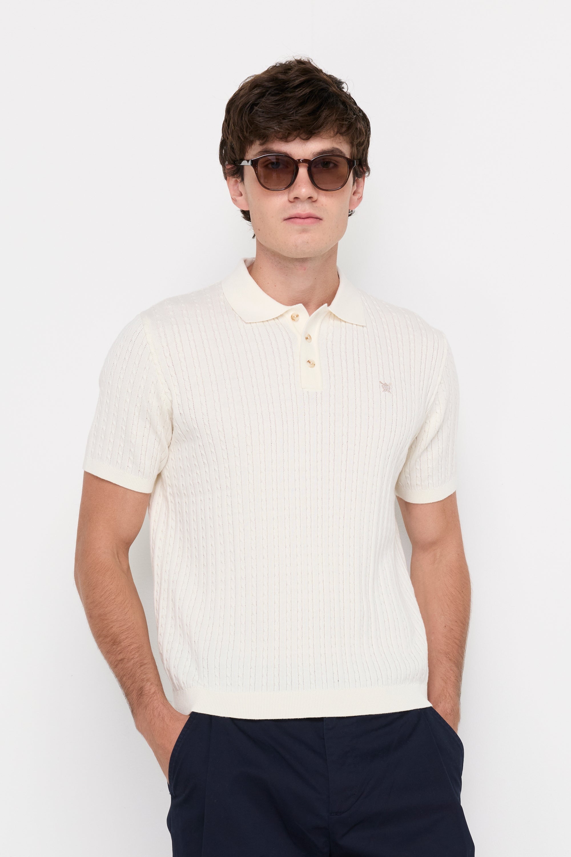Textured Knit Polo Shirt Off-White