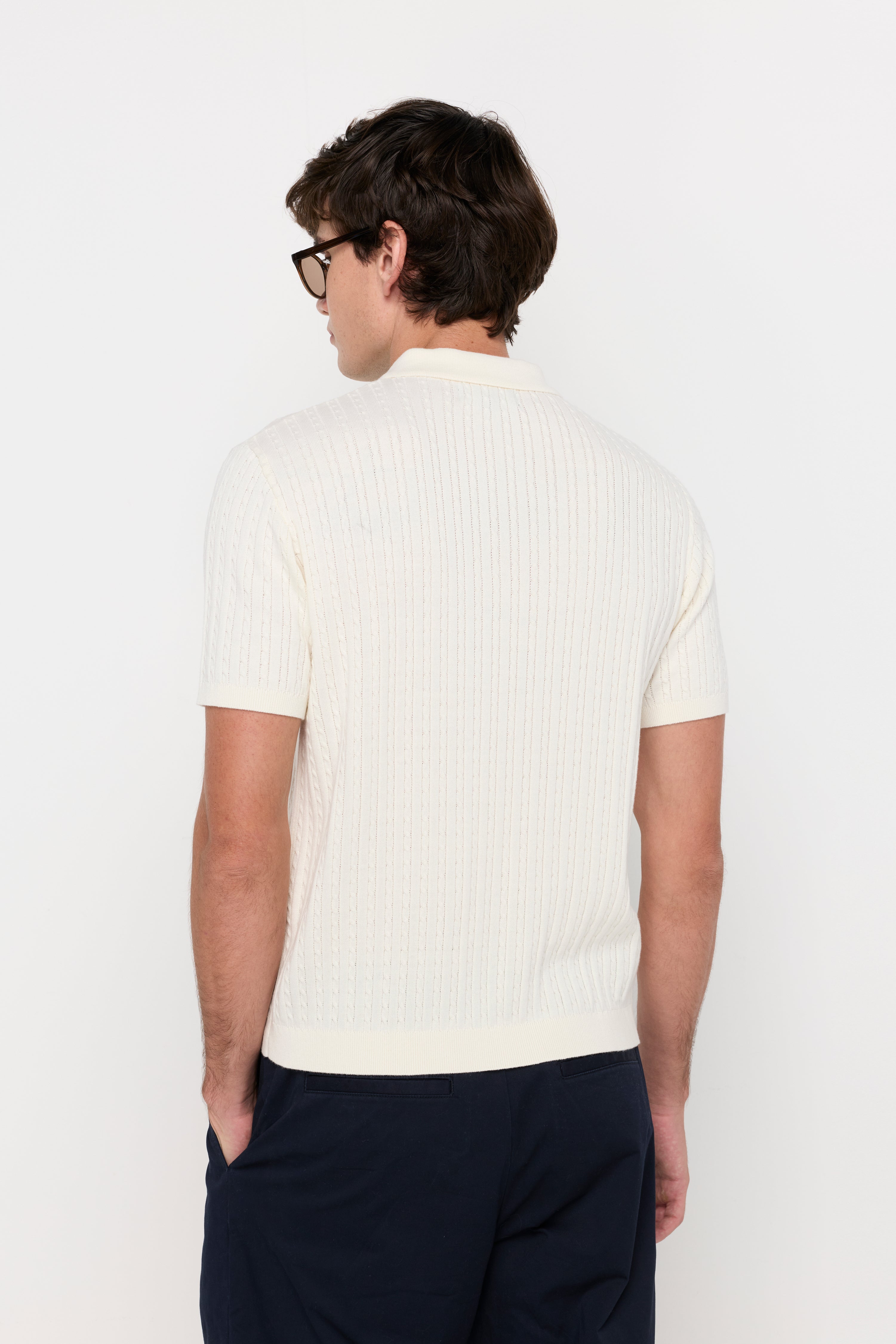 Textured Knit Polo Shirt Off-White
