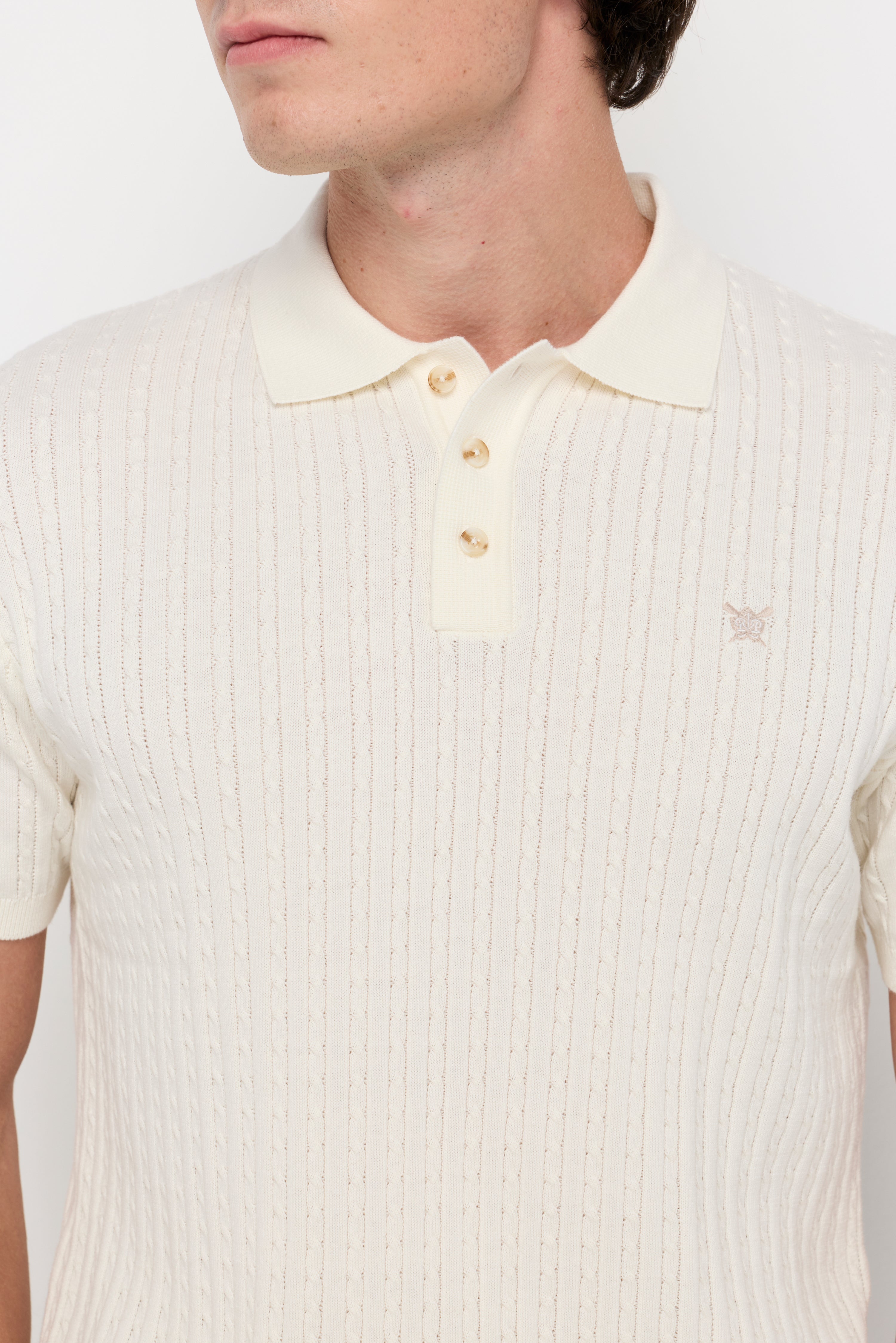 Textured Knit Polo Shirt Off-White