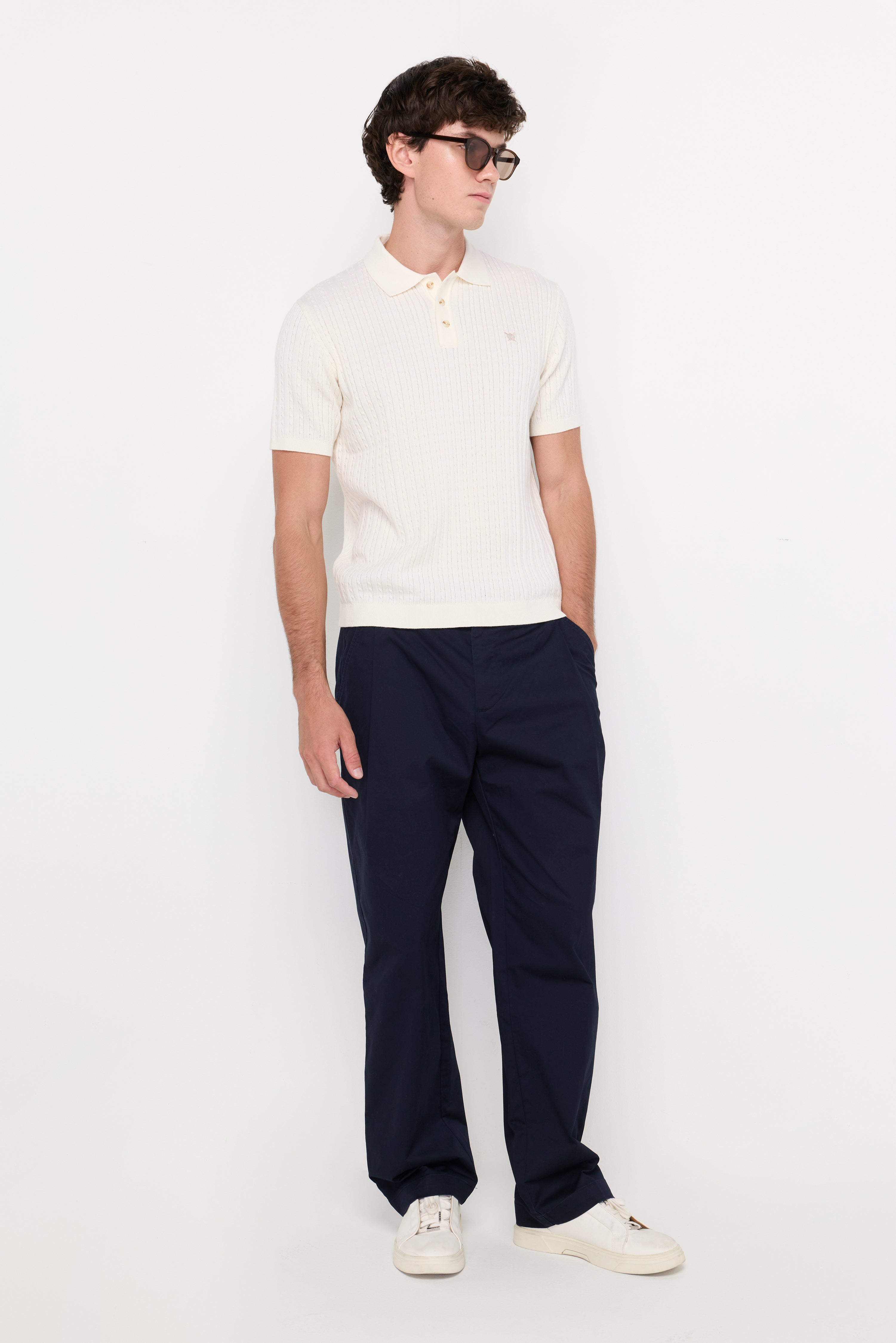 Textured Knit Polo Shirt Off-White