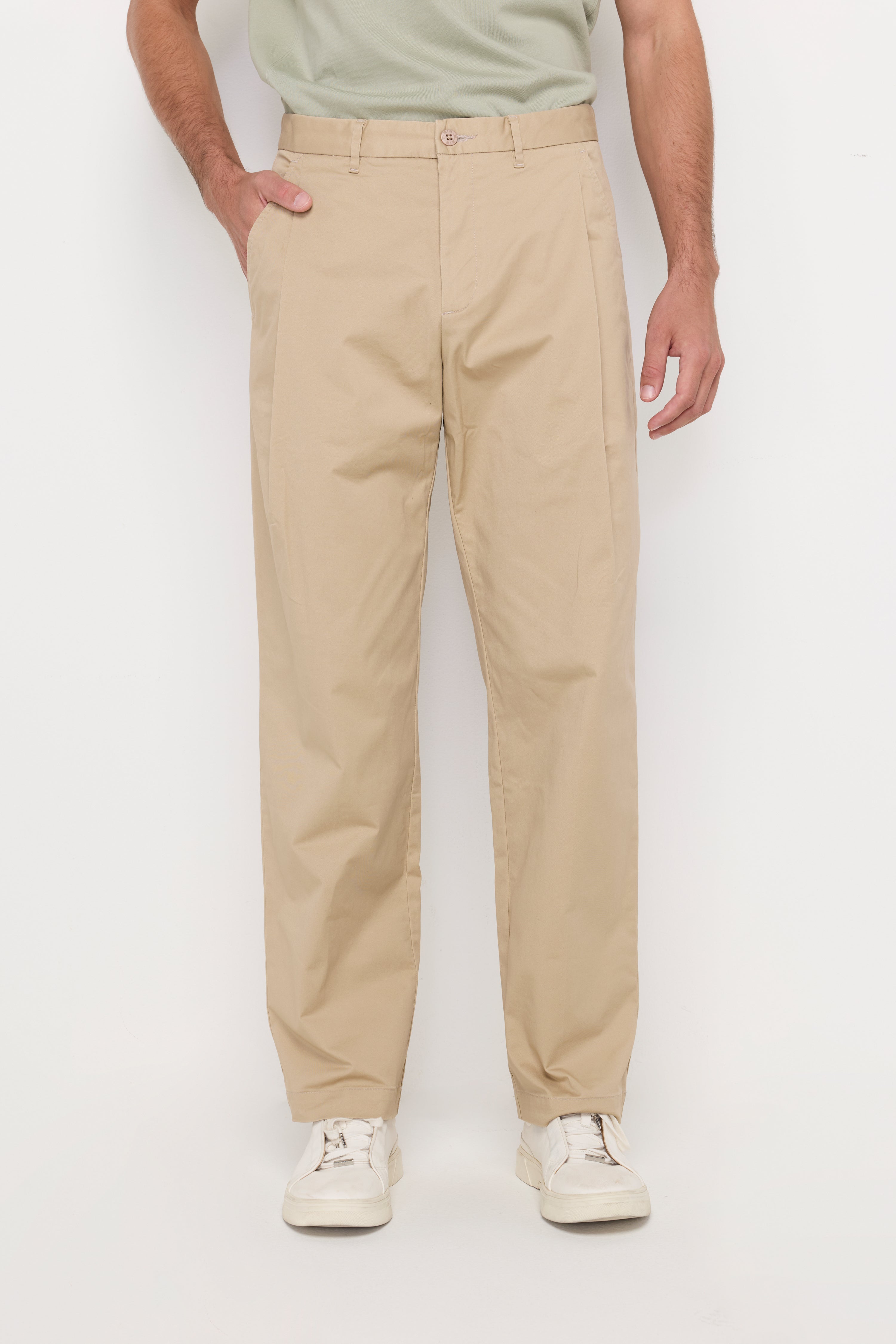 Essential Straight-Leg Cotton Trousers Beige