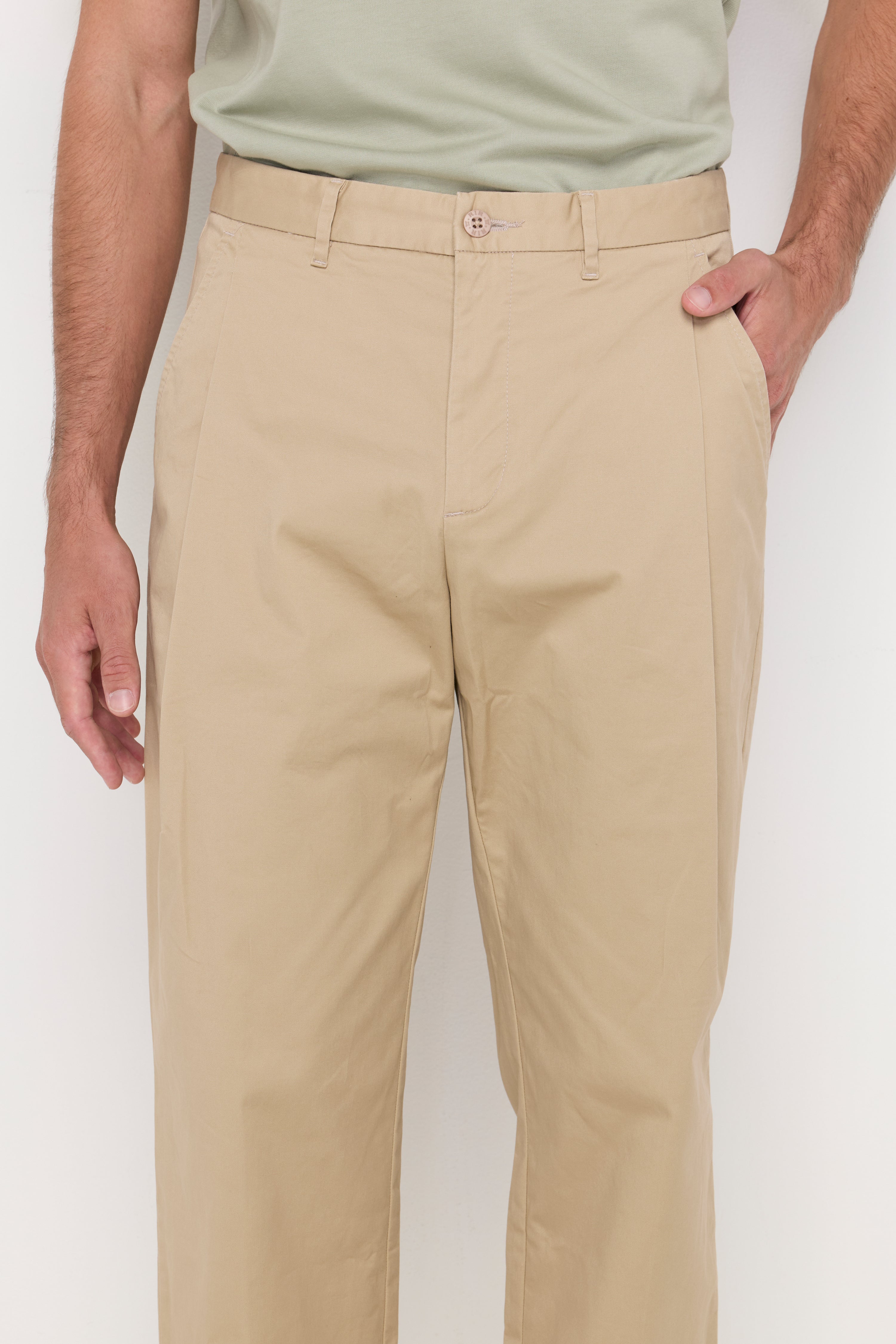Essential Straight-Leg Cotton Trousers Beige