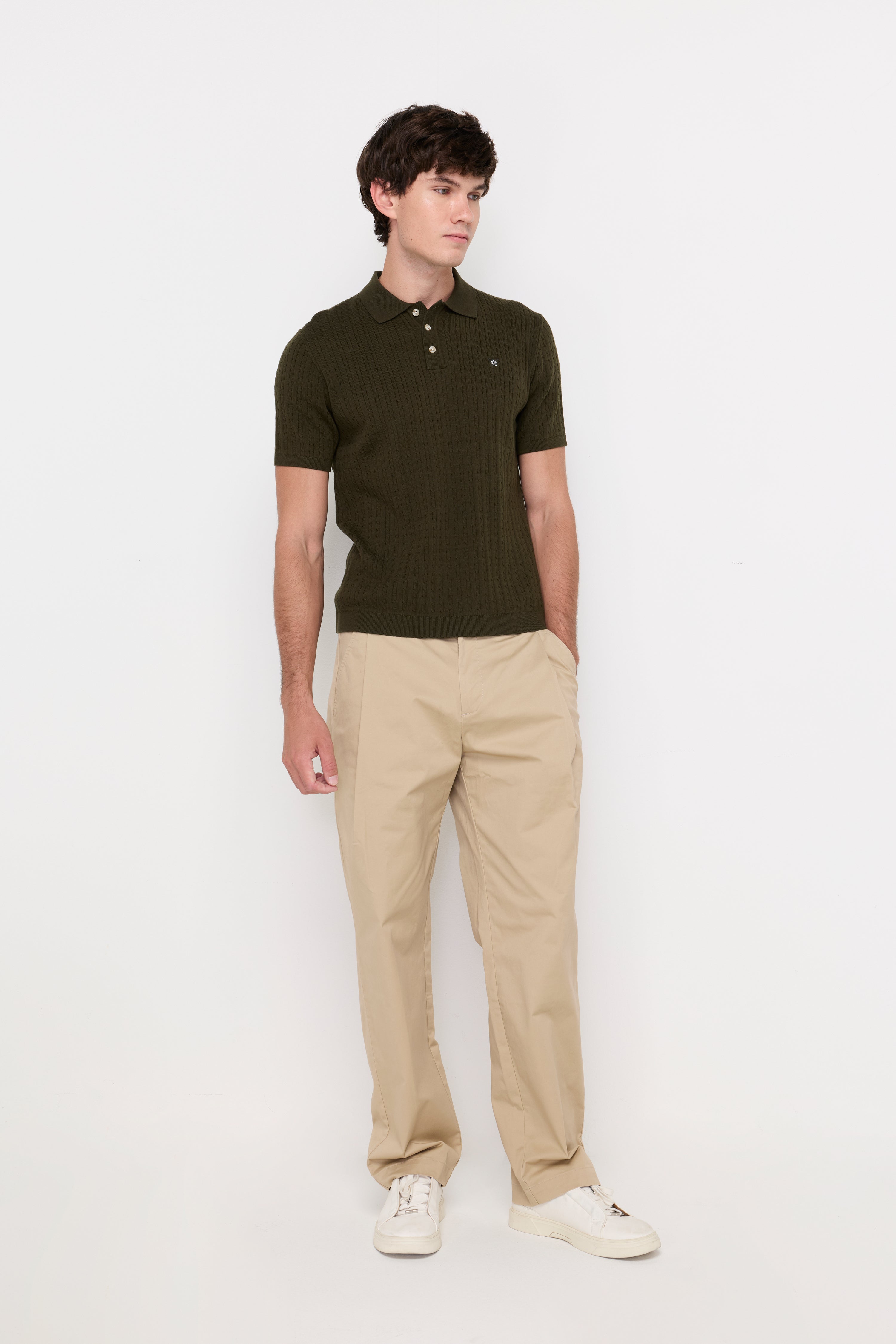 Essential Straight-Leg Cotton Trousers Beige
