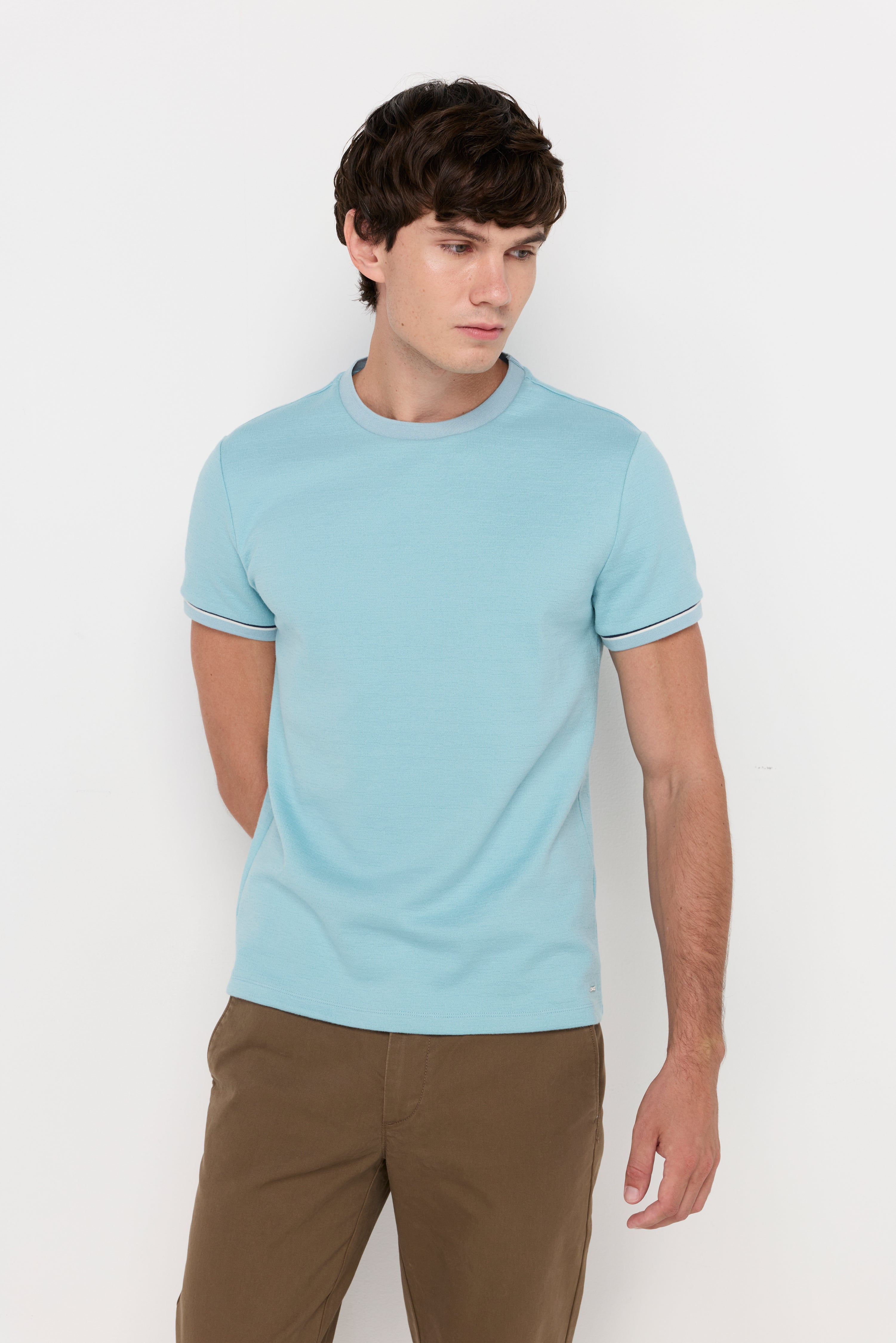 Contrast Trim Knit Tee Light Blue