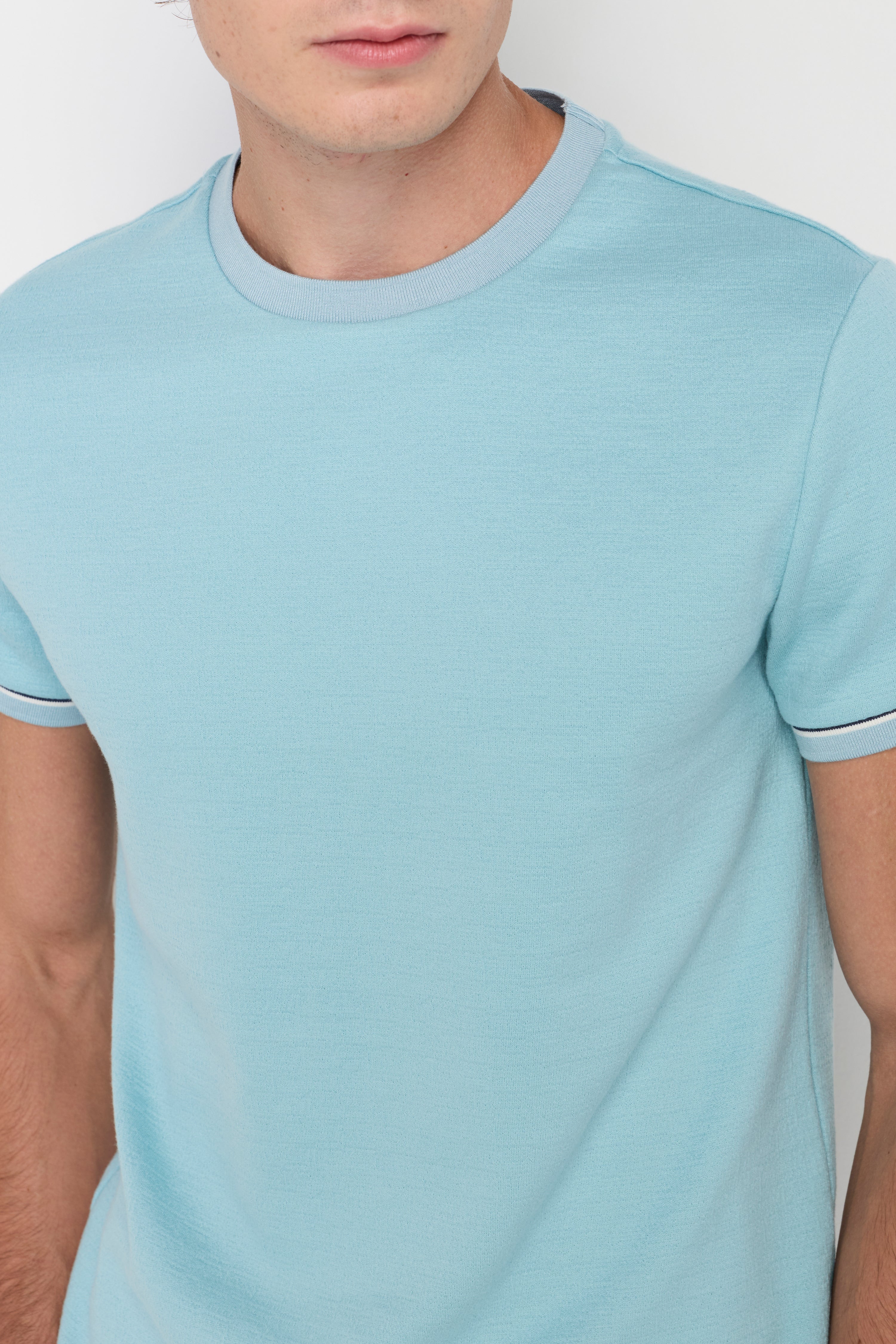 Contrast Trim Knit Tee Light Blue