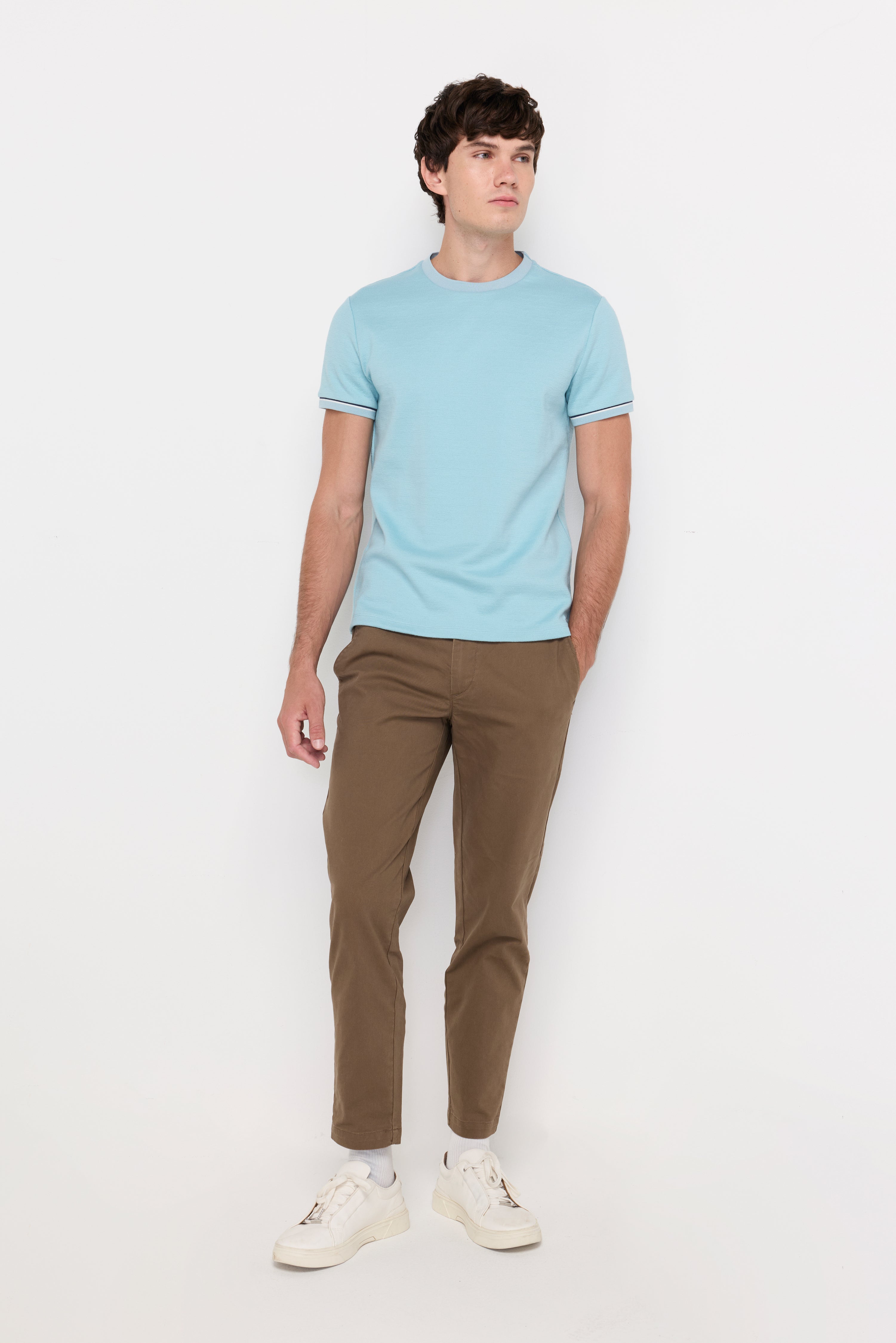 Contrast Trim Knit Tee Light Blue