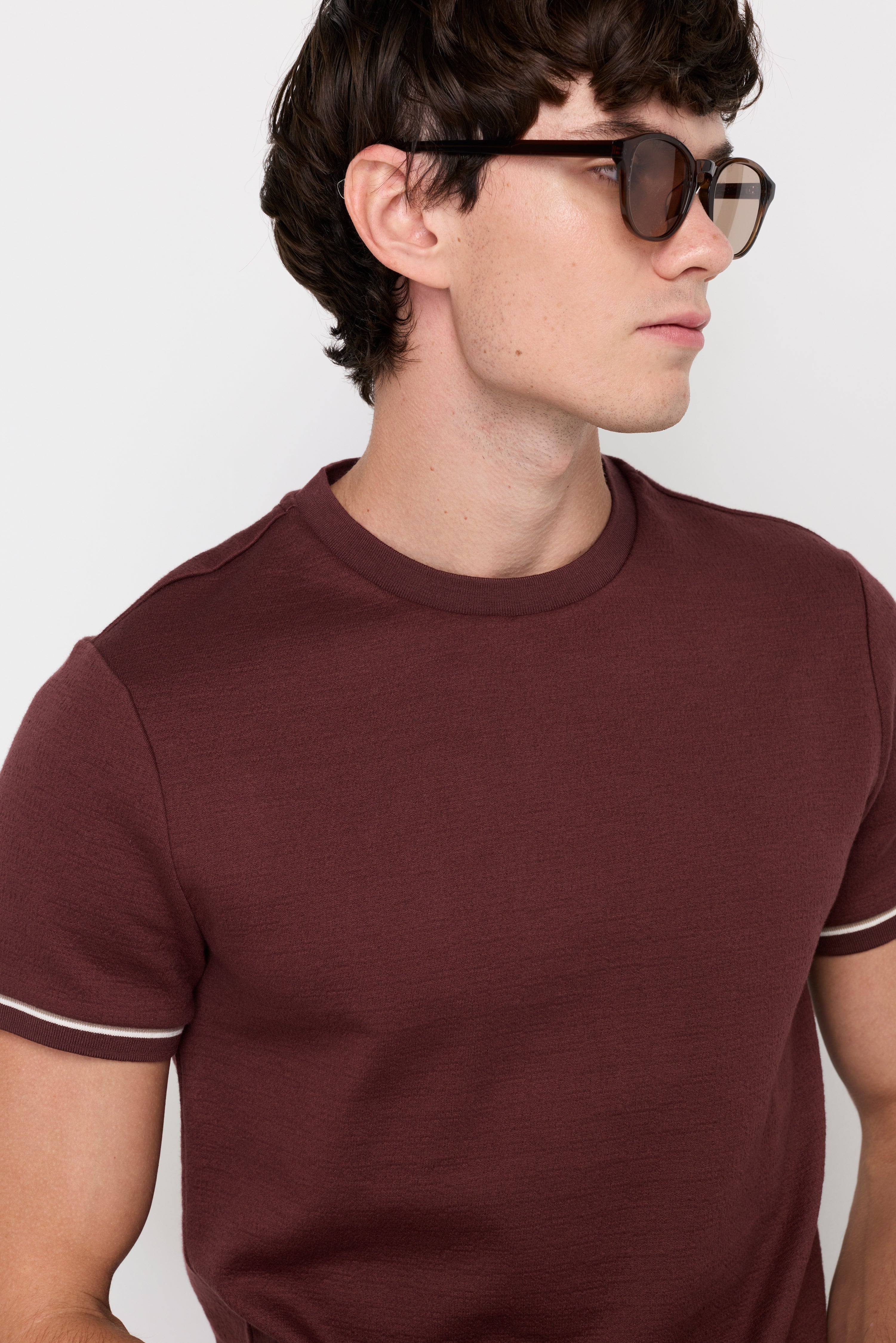 Contrast Trim Knit Tee Dark Brown