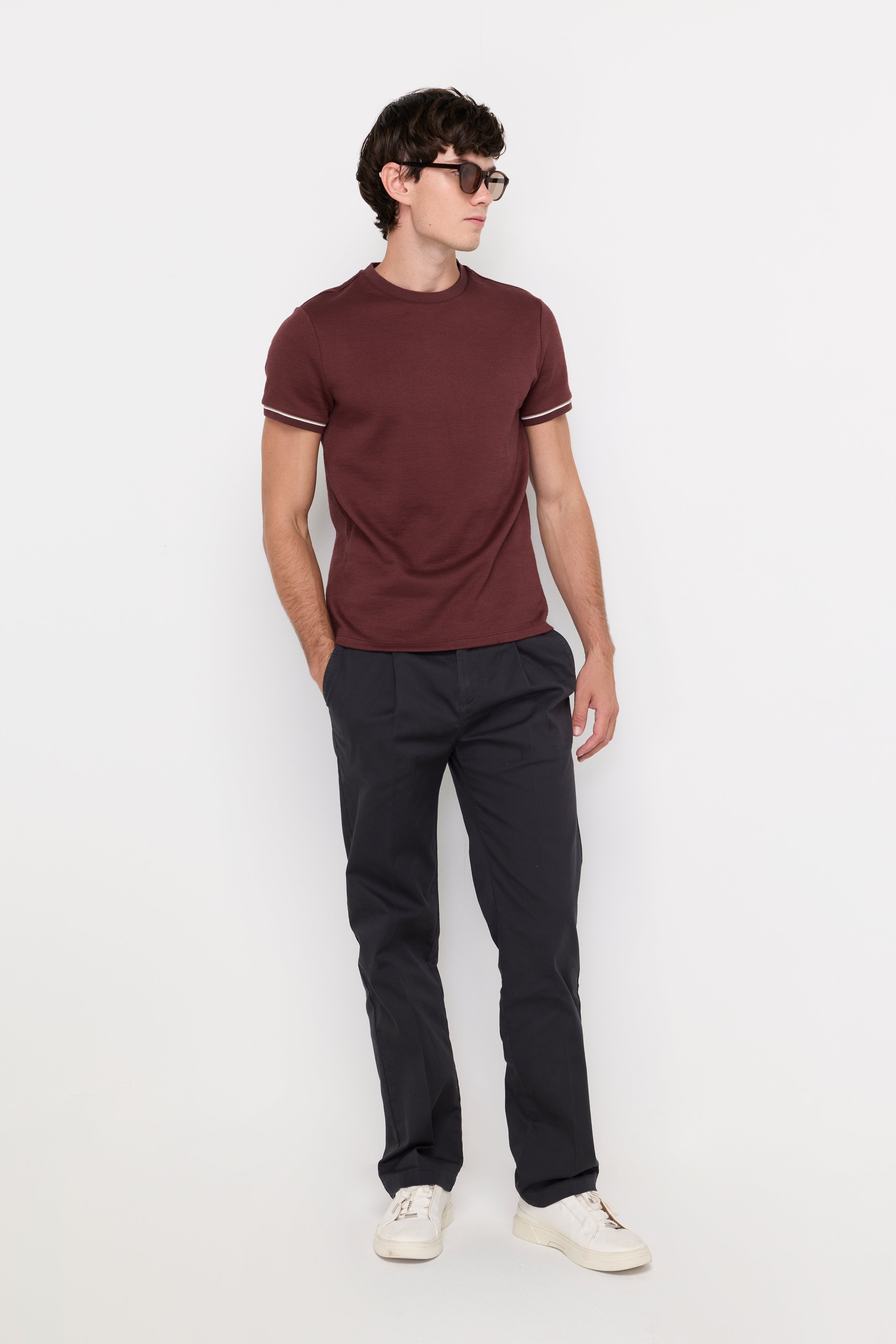 Contrast Trim Knit Tee Dark Brown