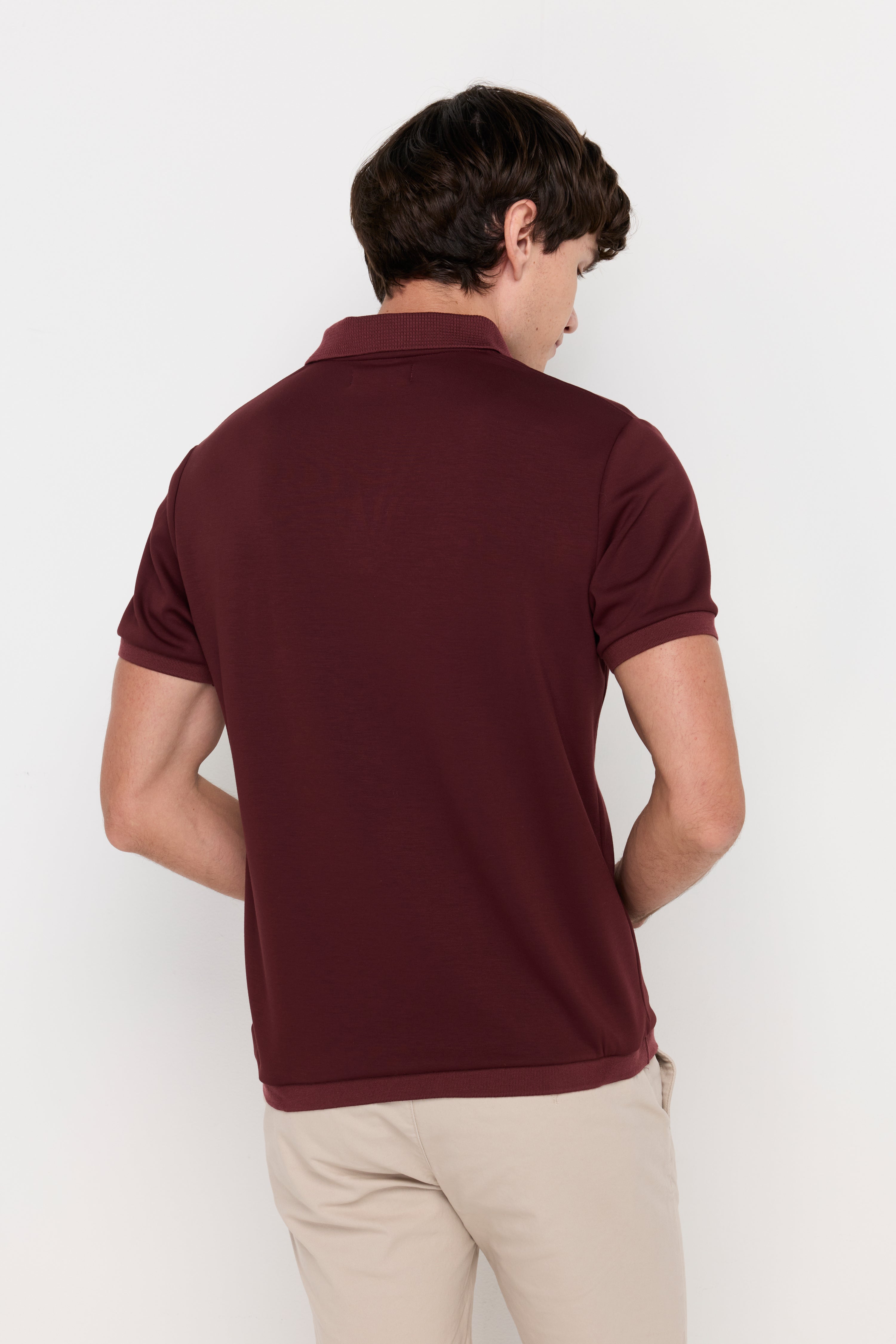 Essential Textured Knit Polo Maroon