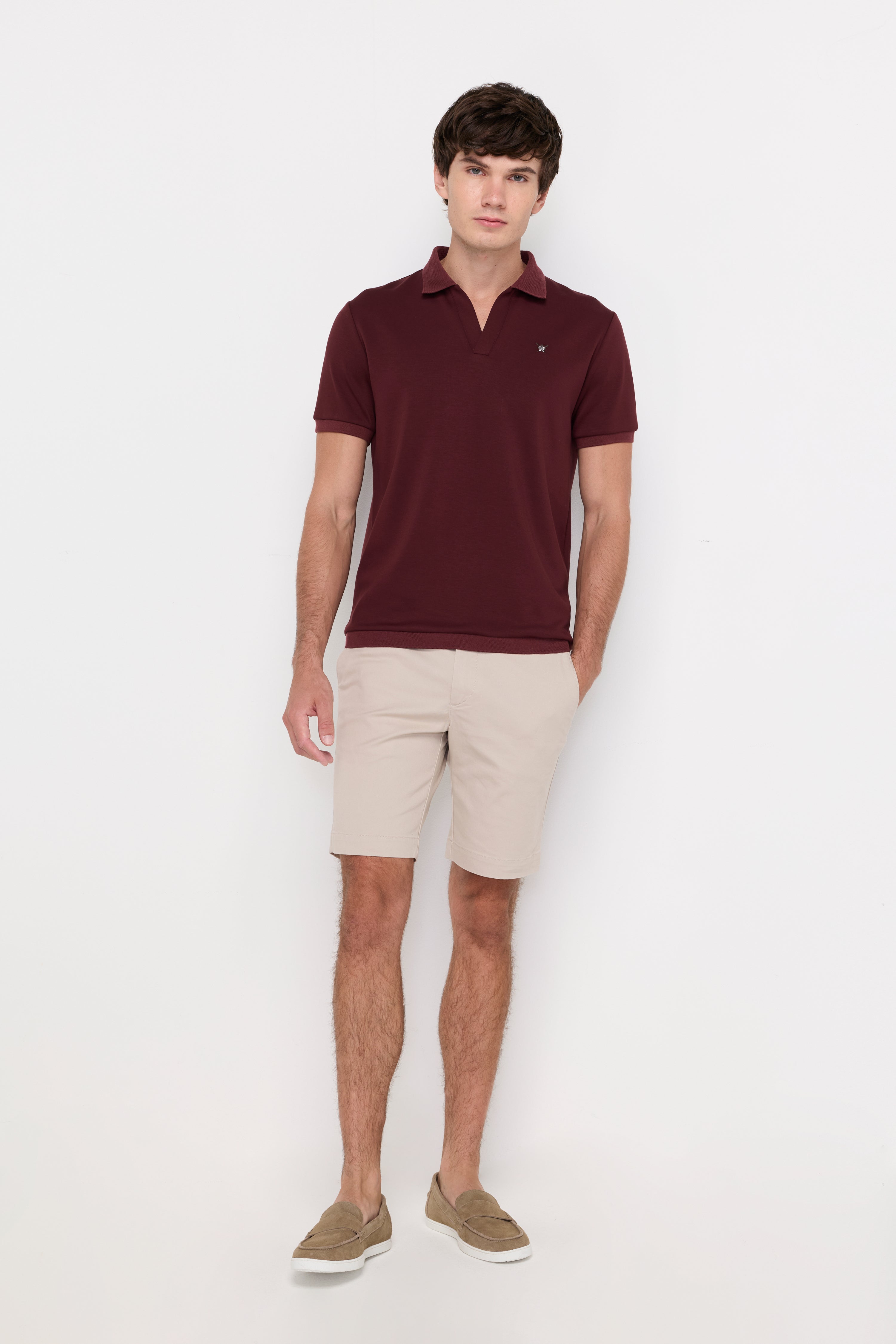 Essential Textured Knit Polo Maroon