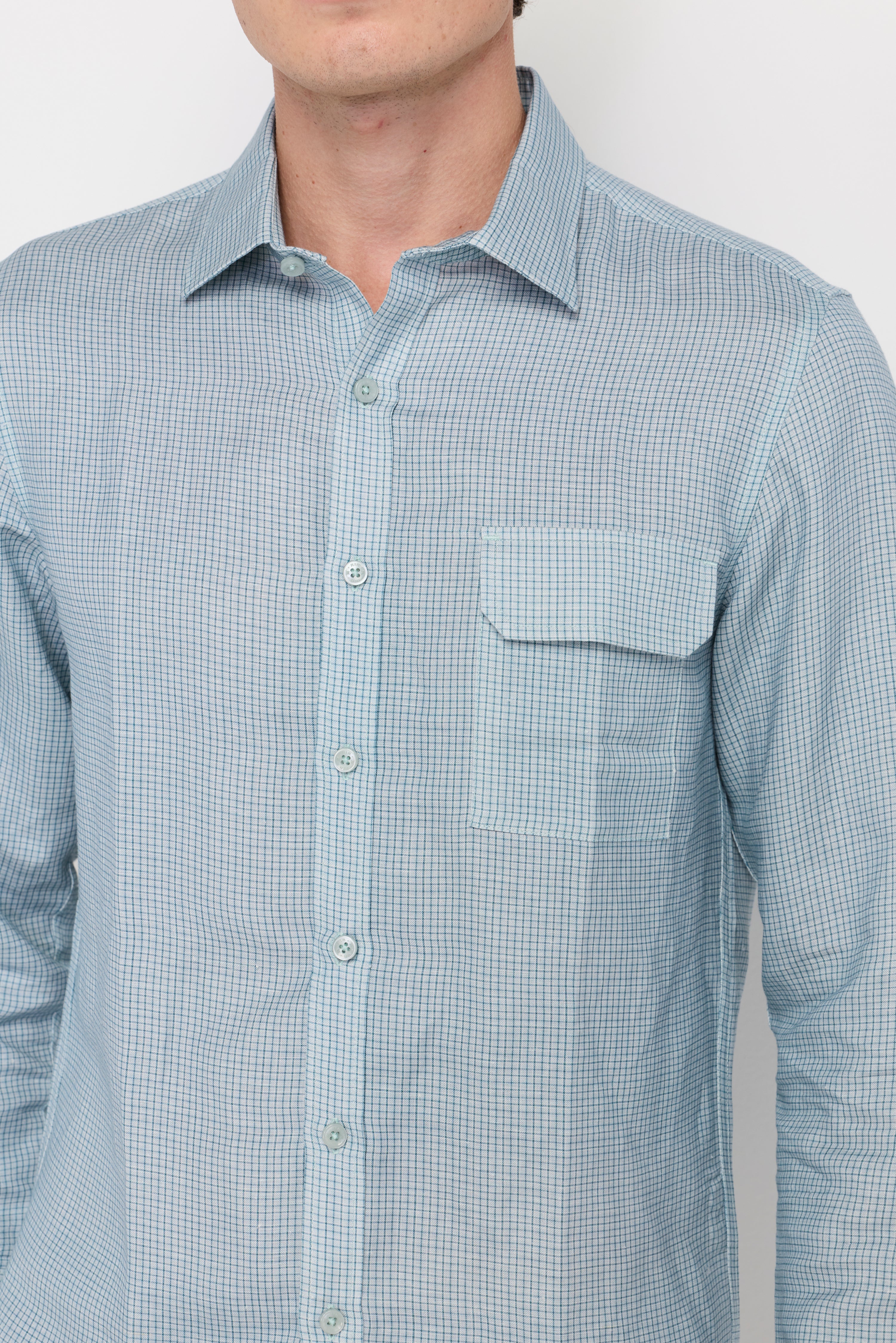 Textured Long-Sleeve Shirt Light Blue