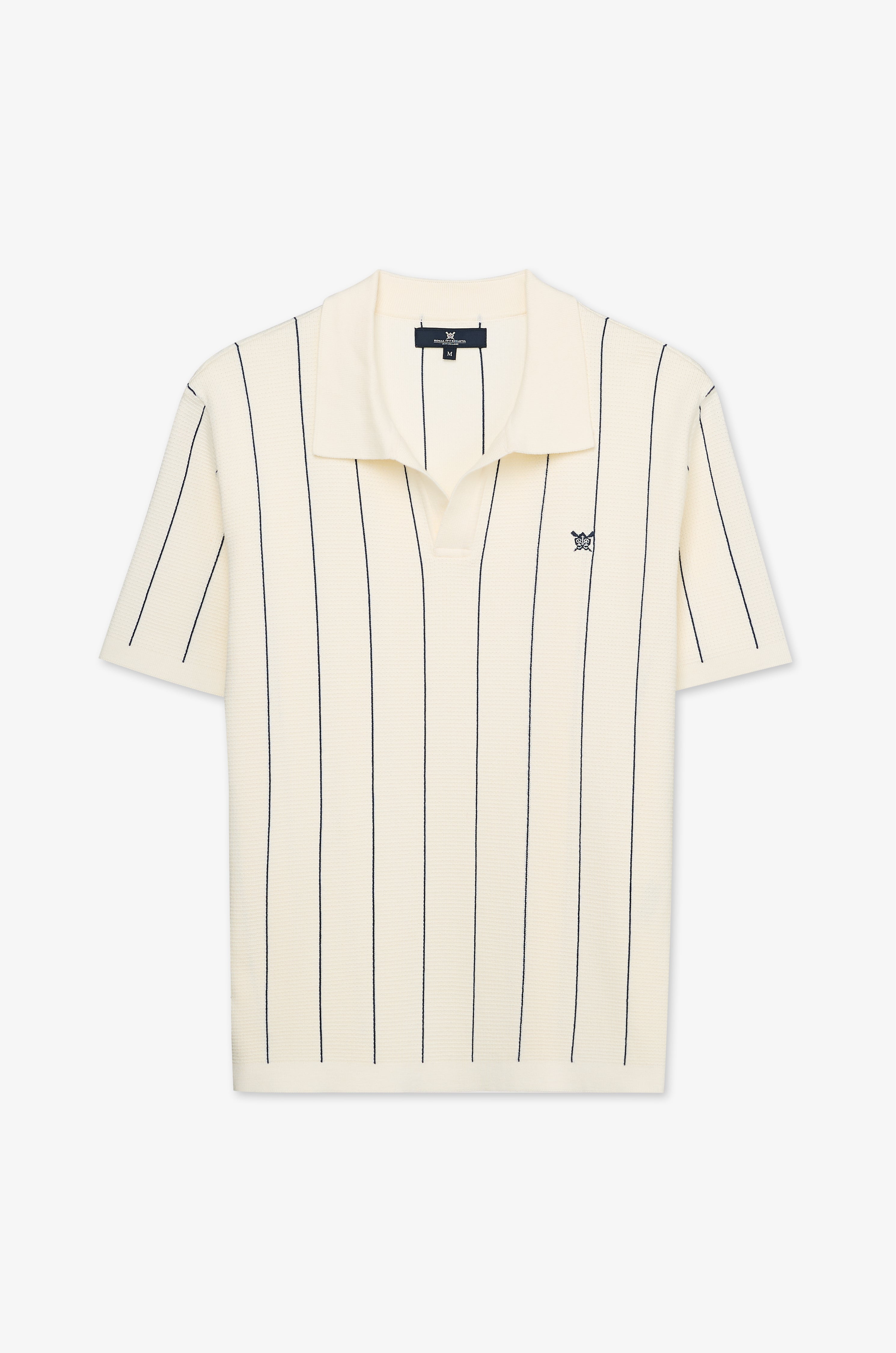 Vertical Stripe Textured Knit Polo Striped Off-White