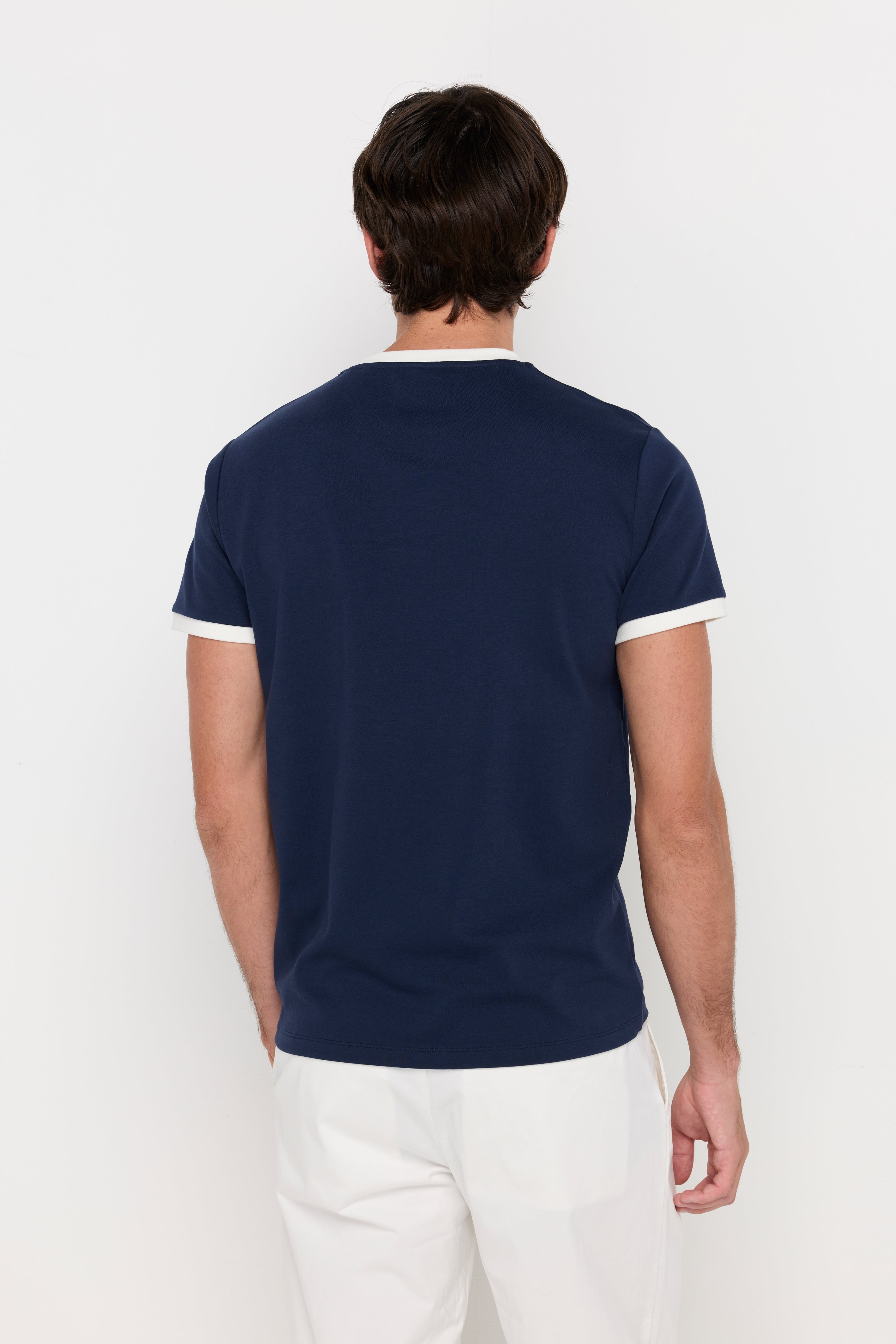 Contrast Trim Logo Knit Tee Navy