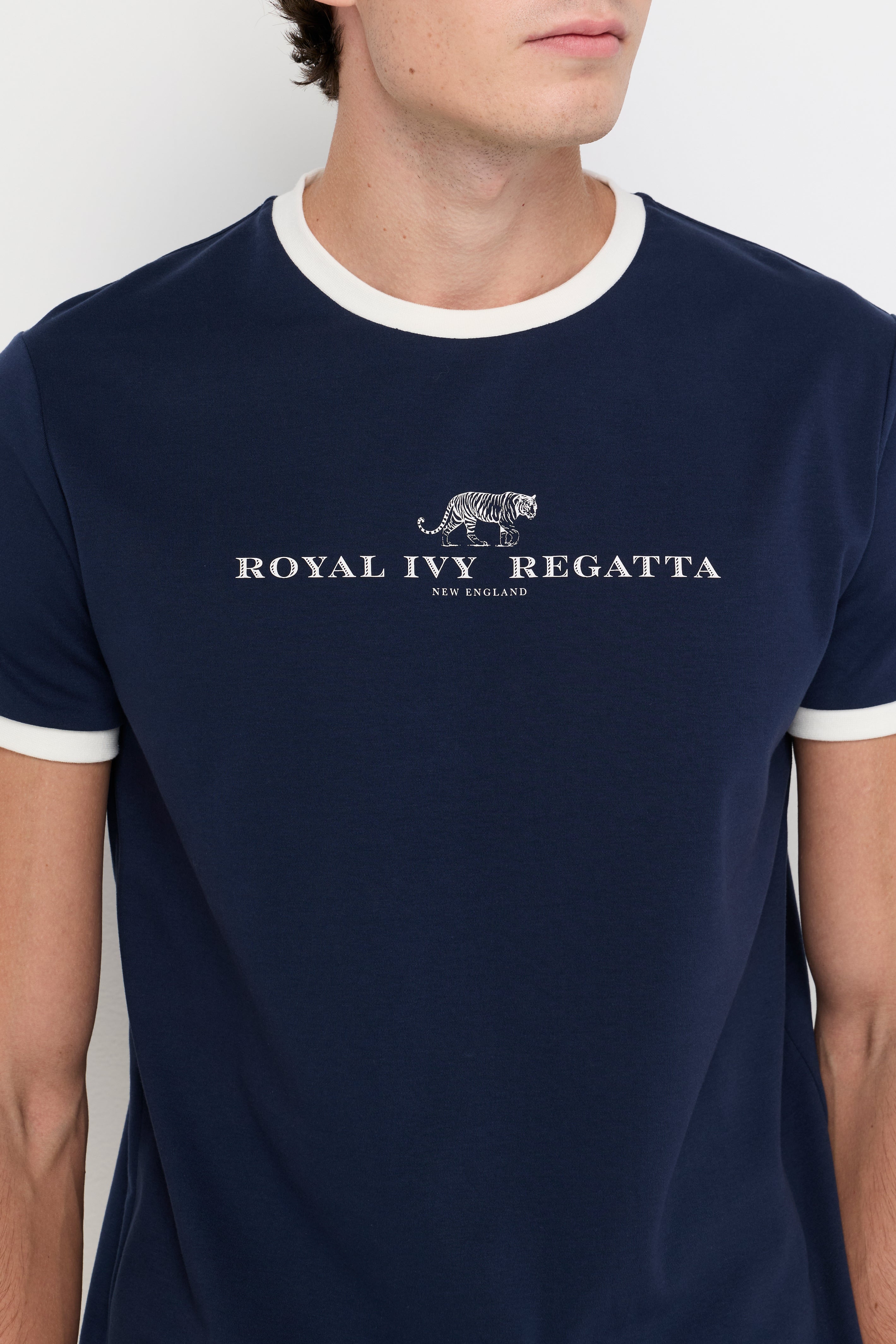 Contrast Trim Logo Knit Tee Navy