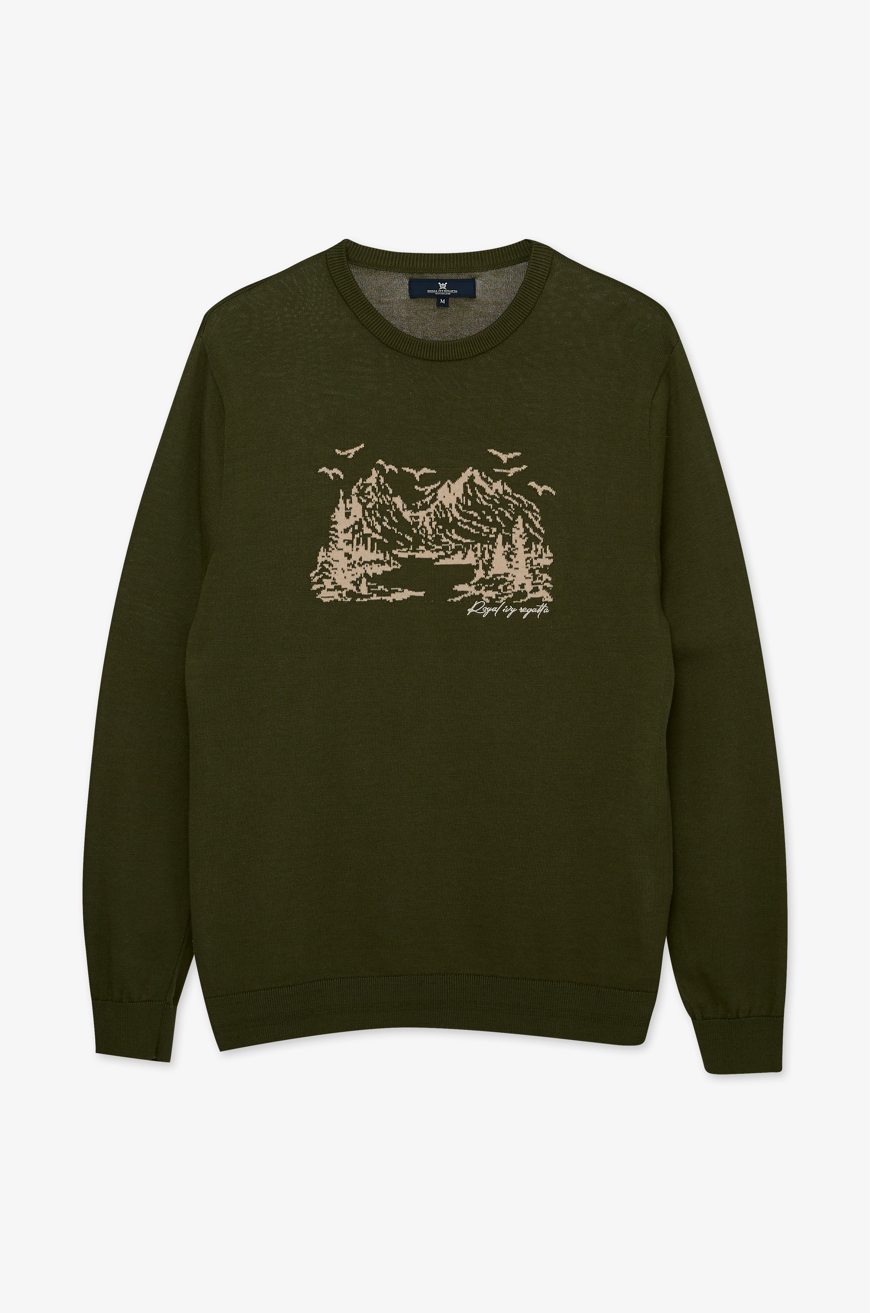 Scenic Graphic Textured Knit Sweater Green
