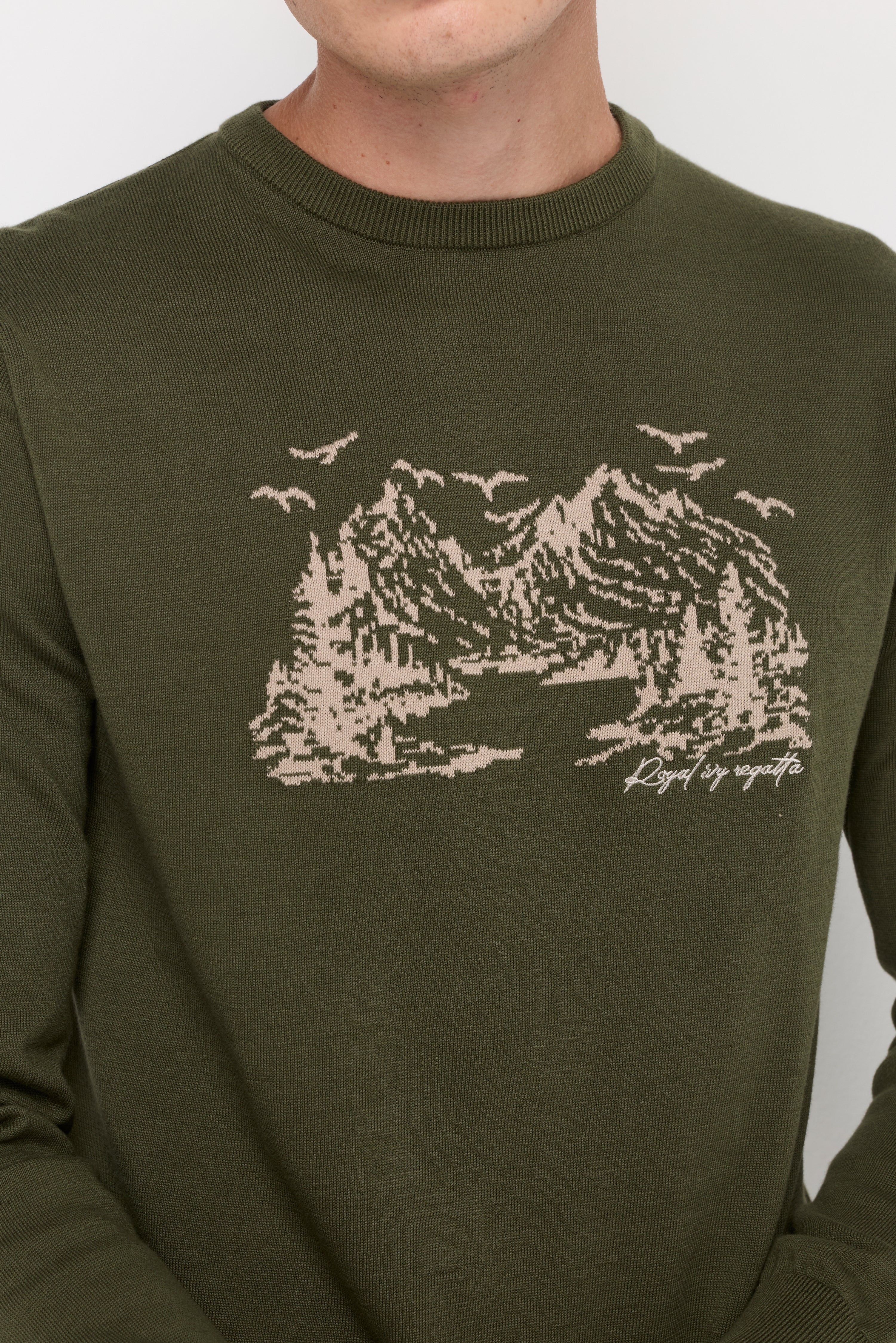 Scenic Graphic Textured Knit Sweater Green