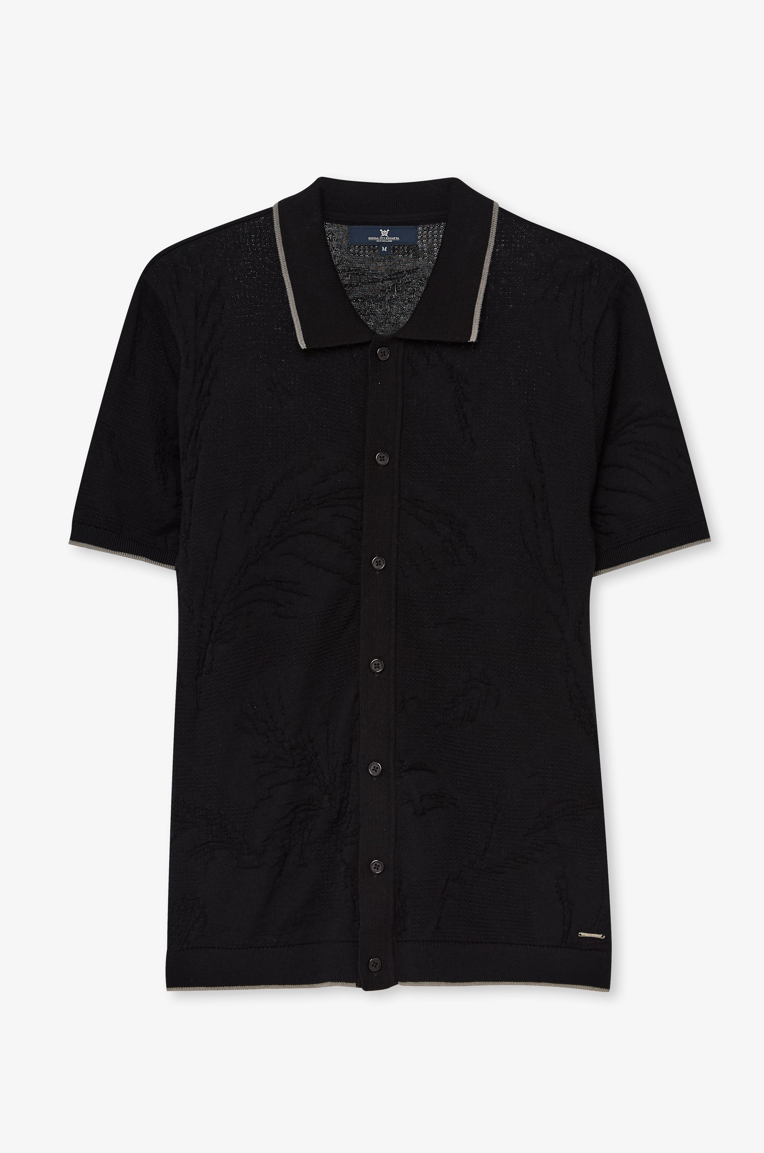 Contrast Trim Knit Cardigan Polo Black