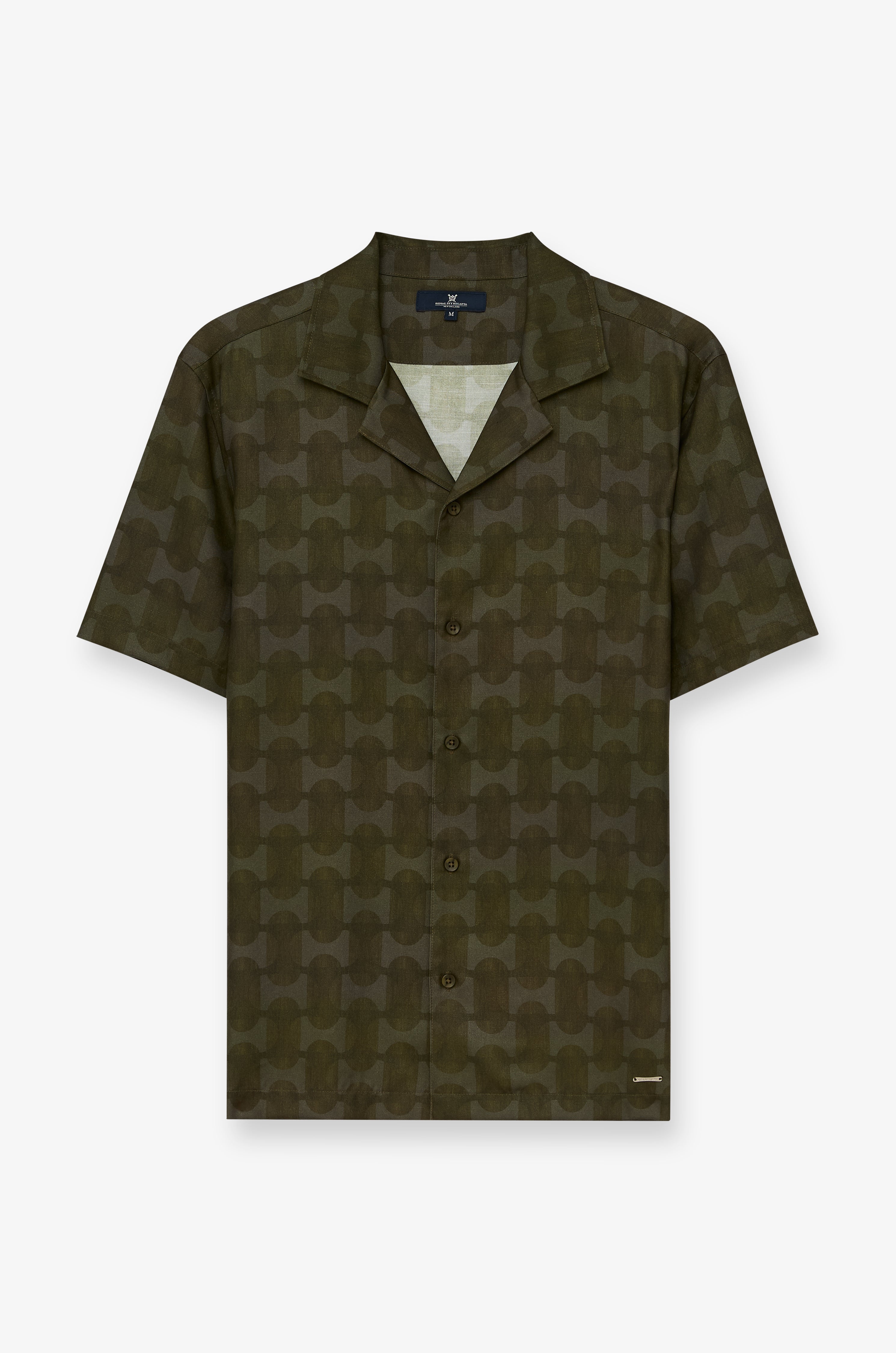 Tonal Geometric Camp-Collar Shirt Dark Green