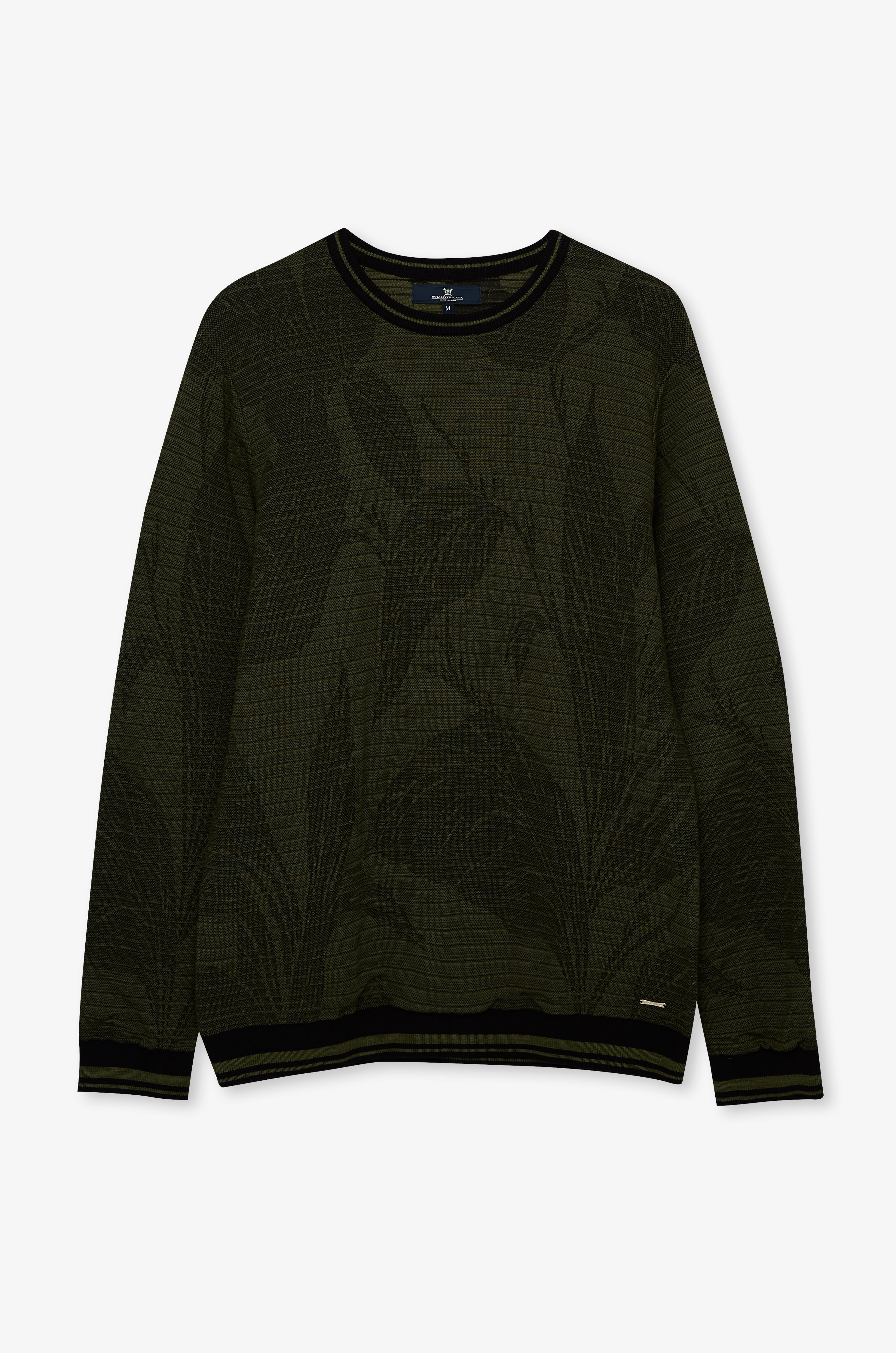 Contrast Trim Textured Knit Sweater Dark Green