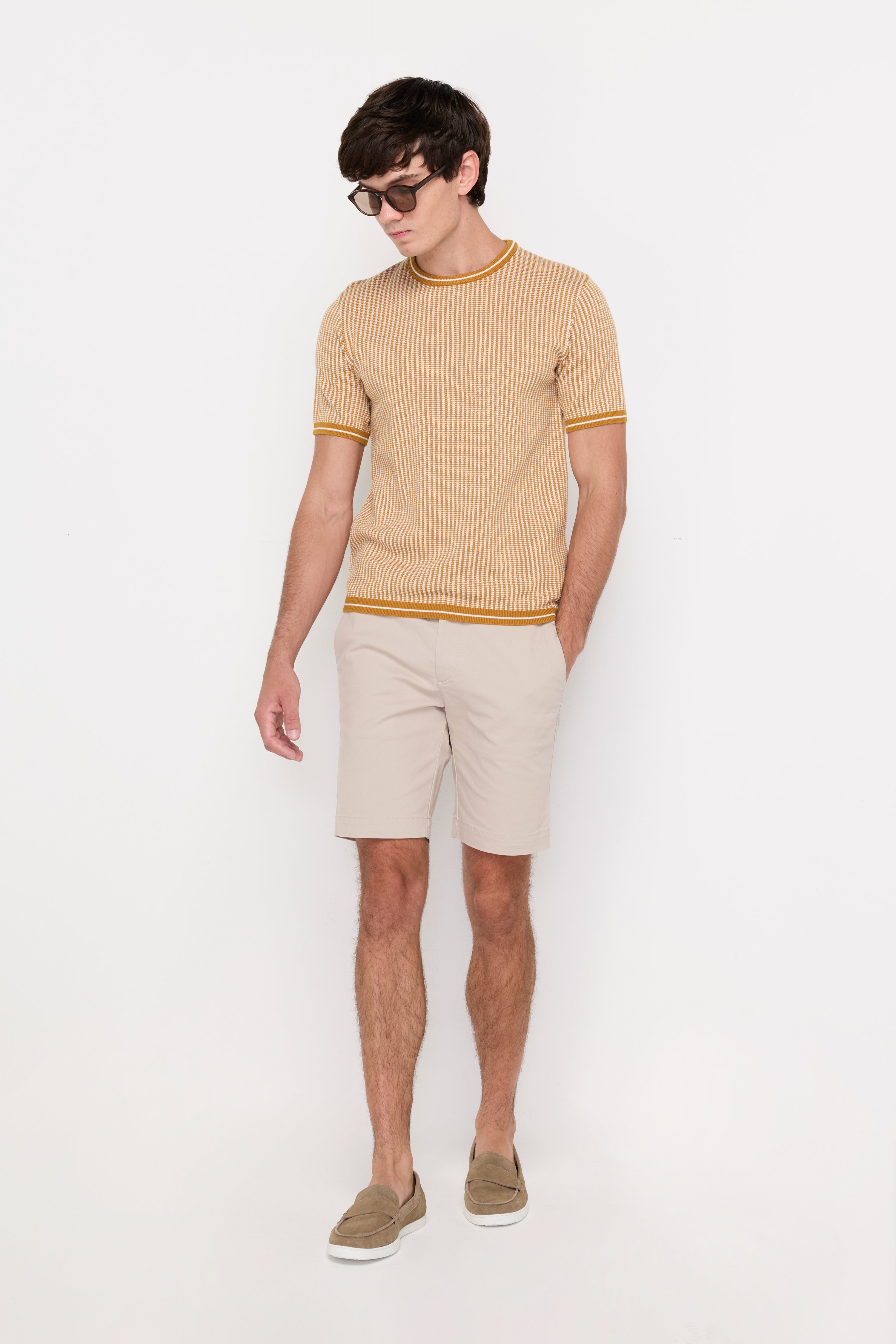 Vertical Micro-Stripe Knit Tee Yellow