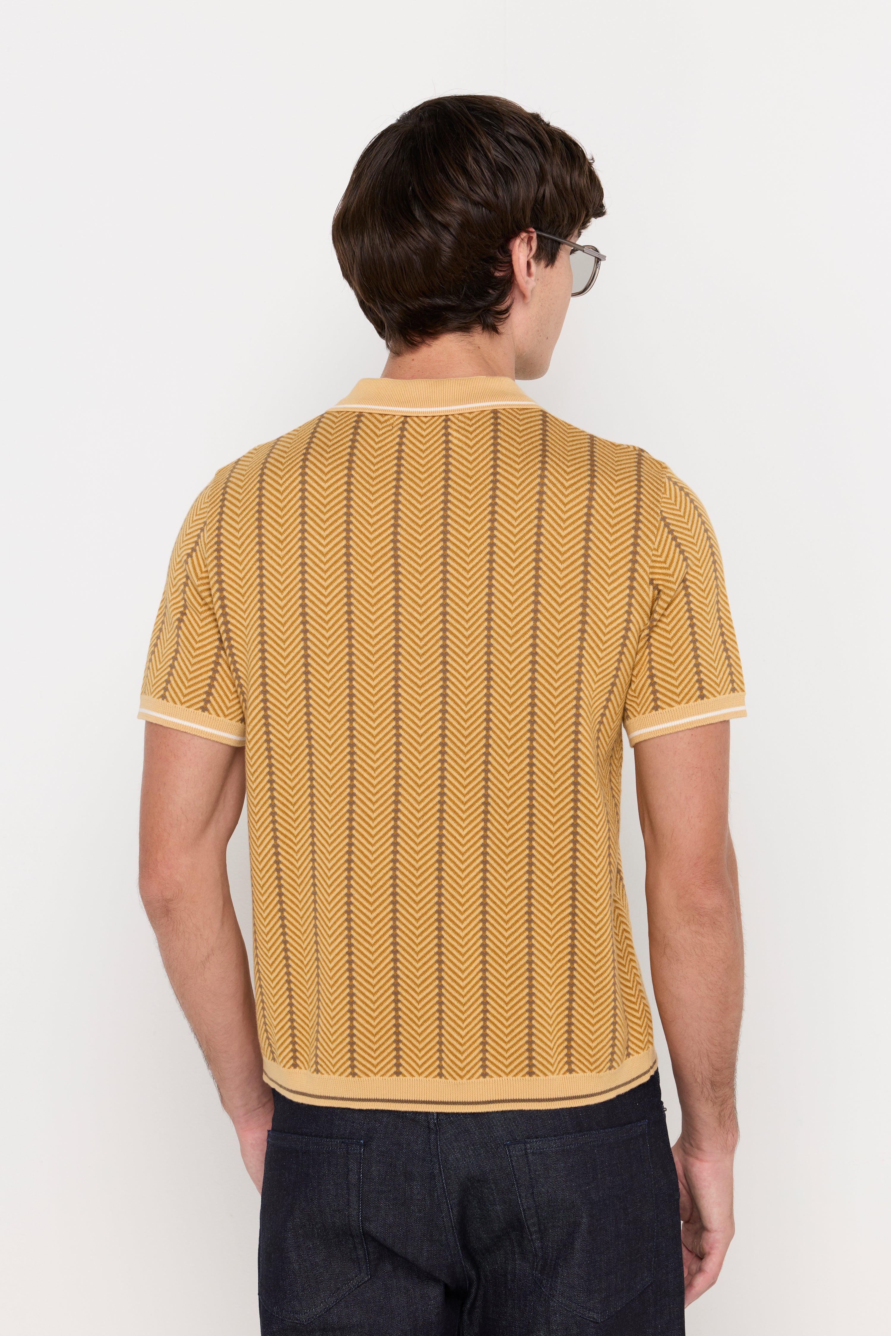 Herringbone Contrast Knit Polo Yellow