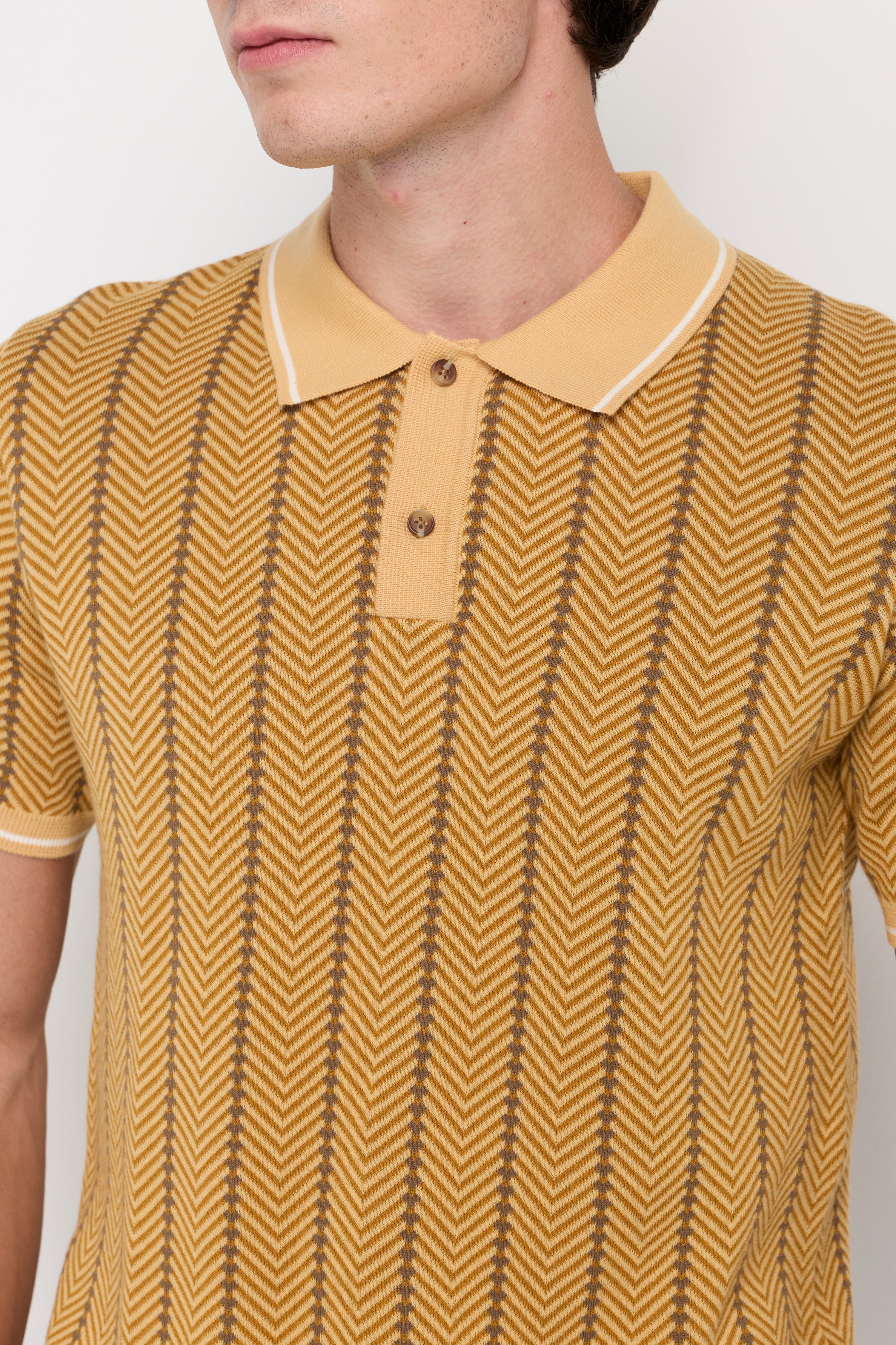 Herringbone Contrast Knit Polo Yellow