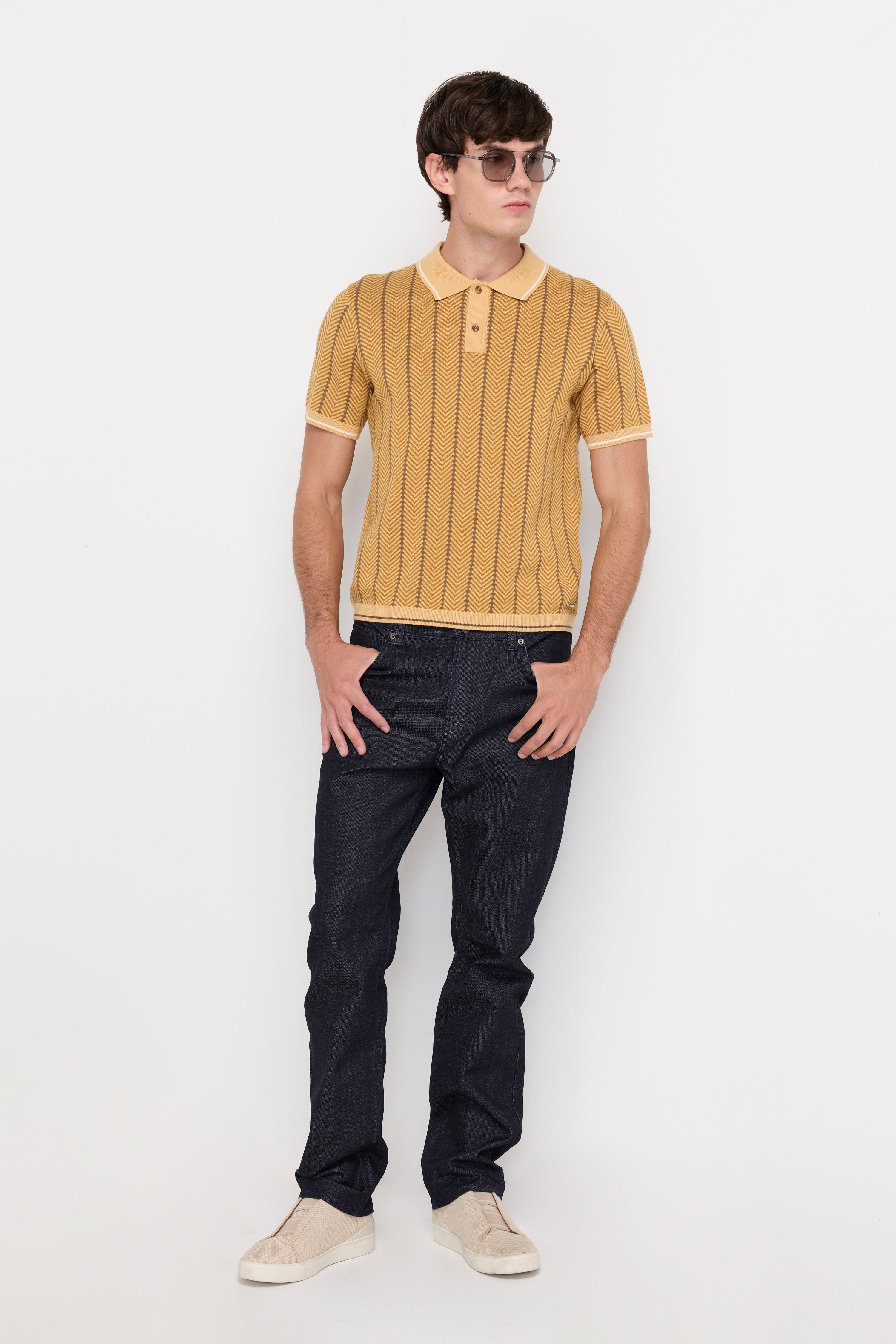 Herringbone Contrast Knit Polo Yellow