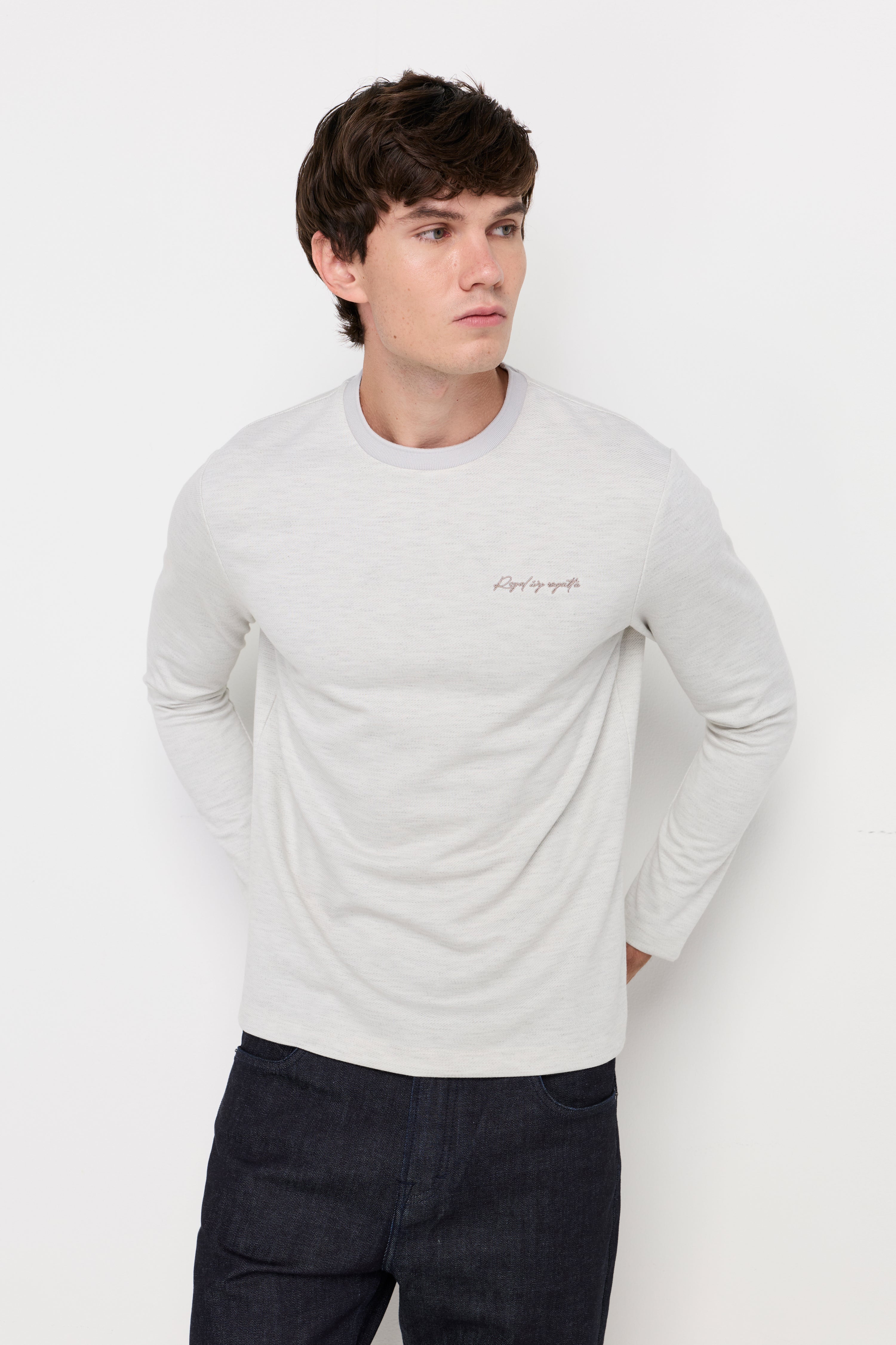 Micro-Textured Knit Crew Neck Top White