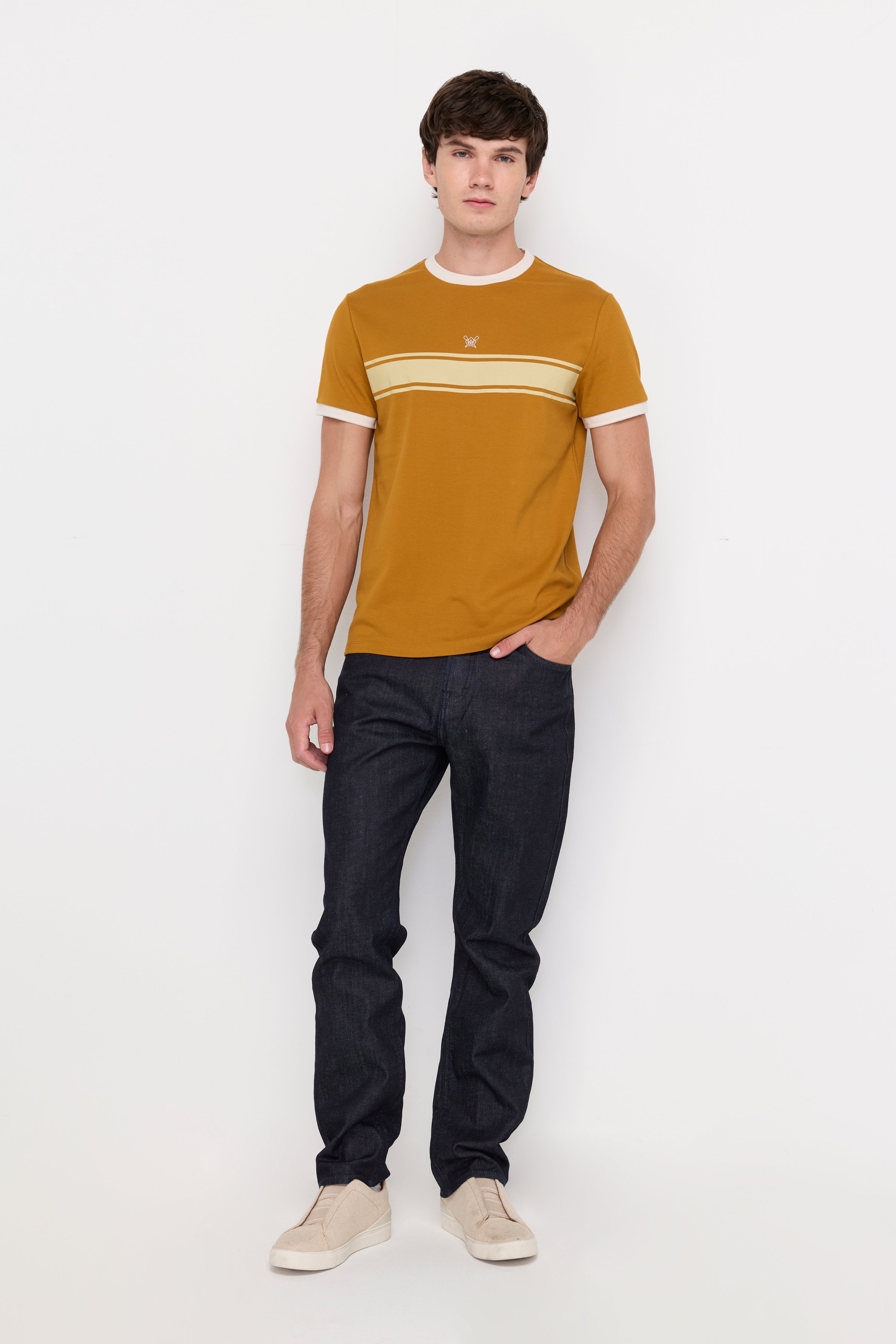 Contrast Stripe Knit Tee Dark Yellow