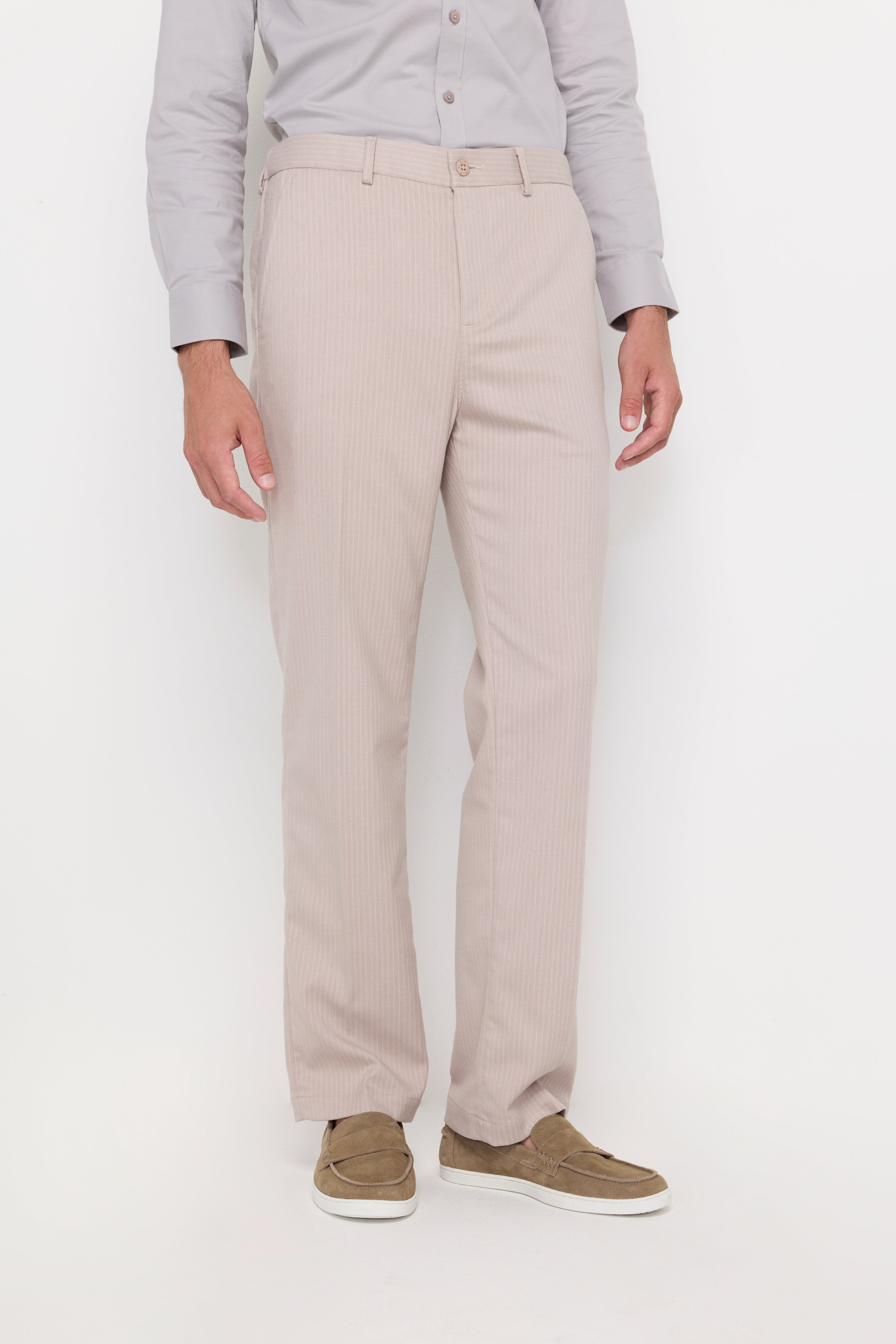 Textured Straight-Leg Trousers Beige