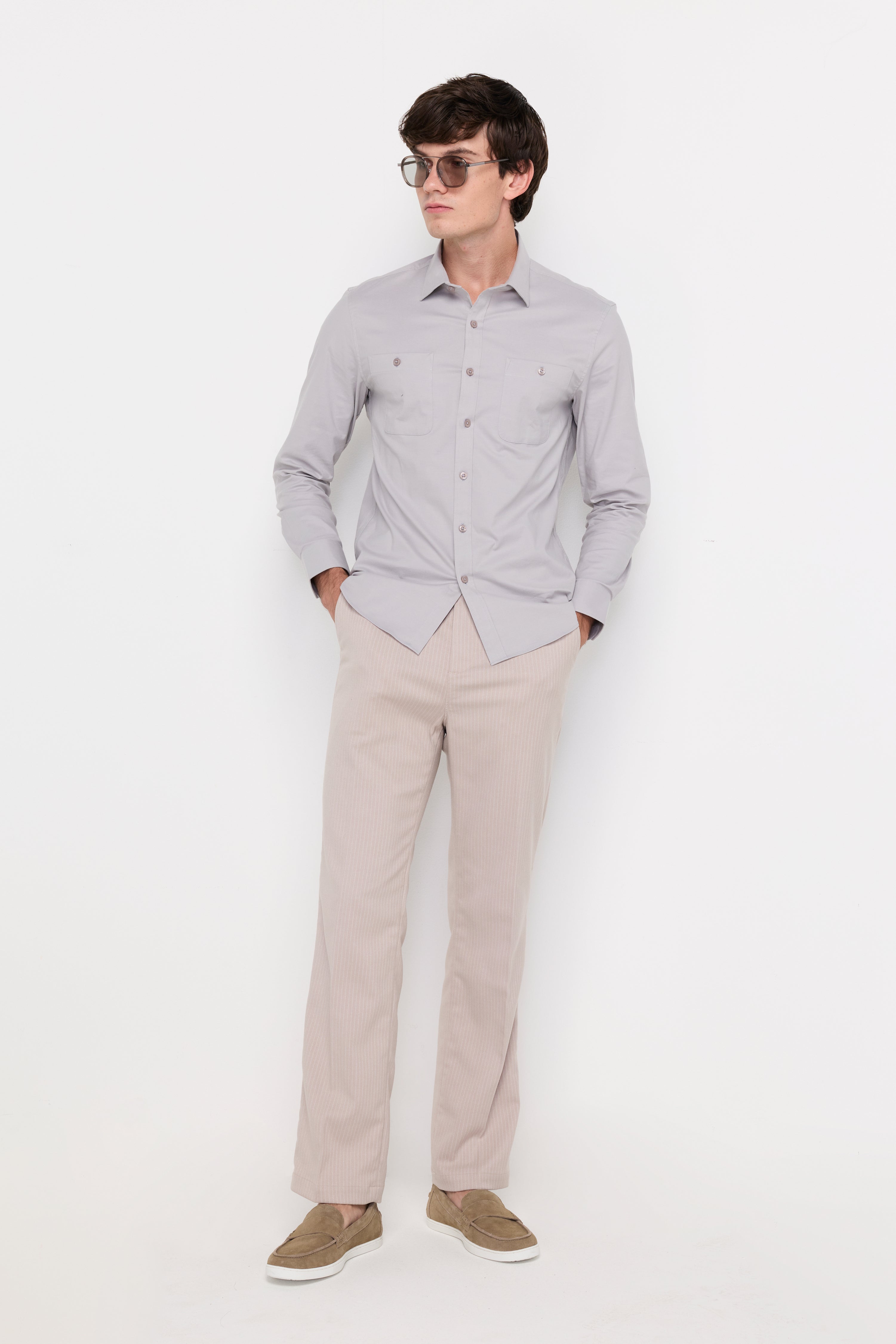 Textured Straight-Leg Trousers Beige