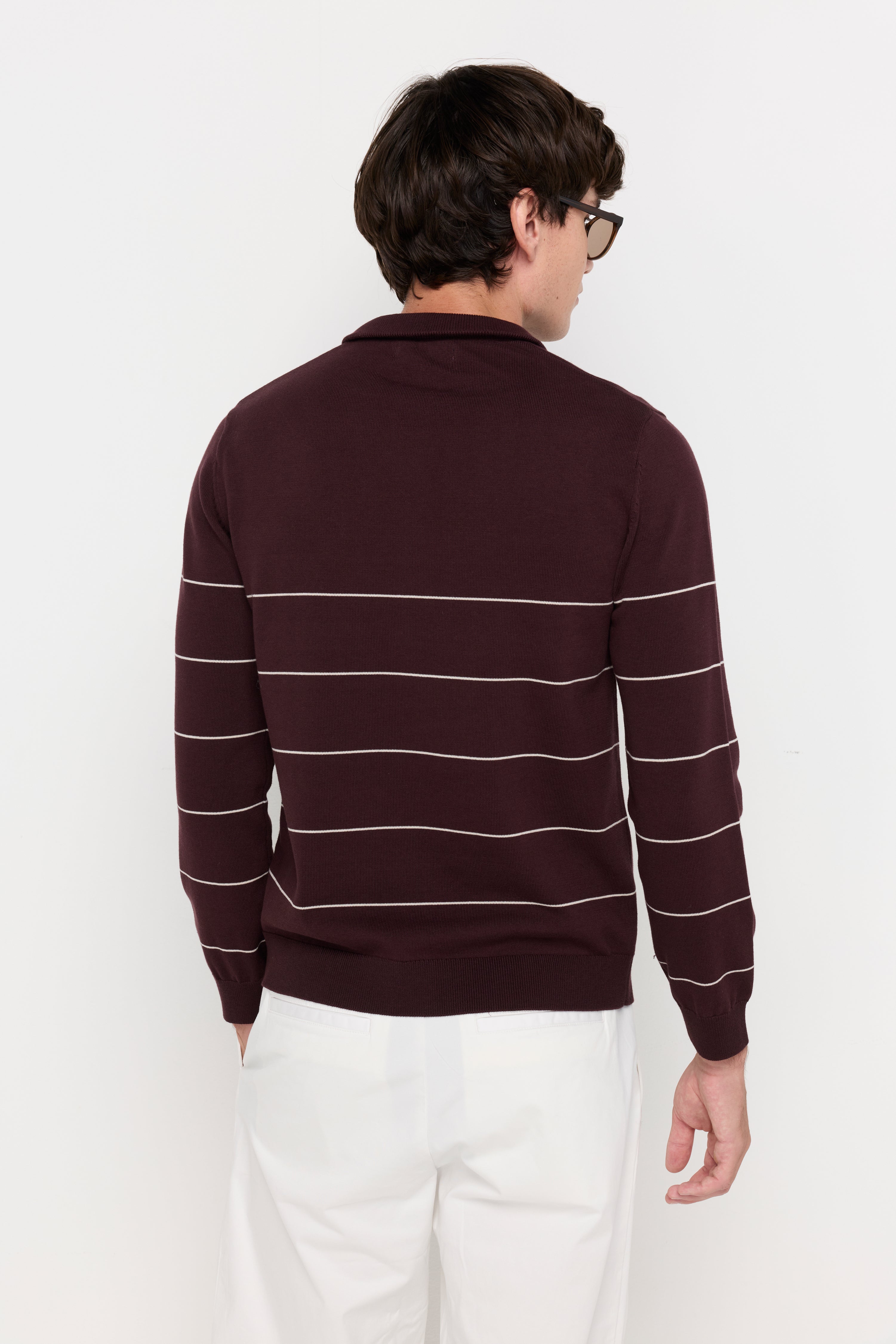 Contrast Stripe Half-Zip Knit Pullover Maroon
