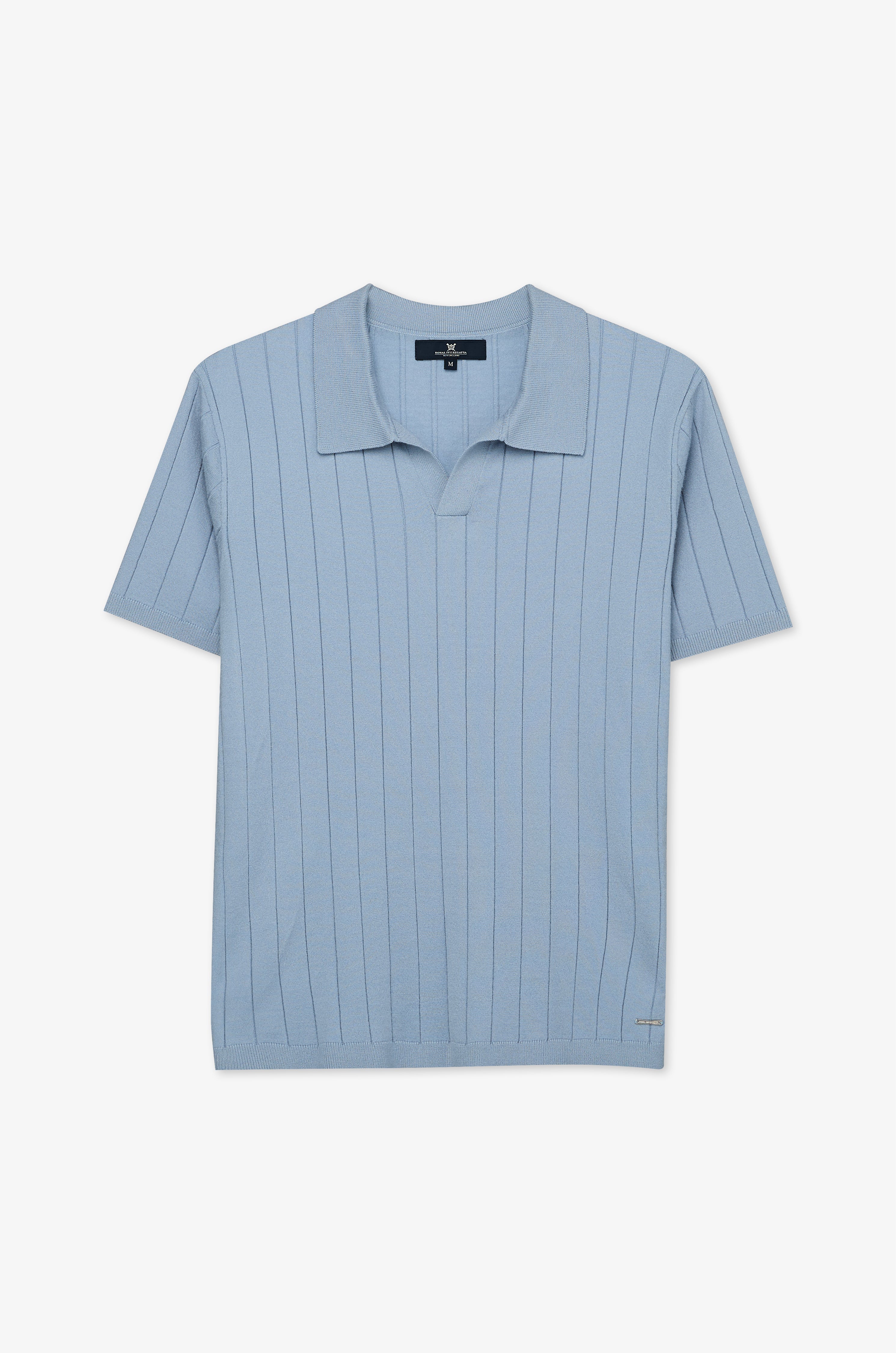 Vertical Textured Knit Polo Blue